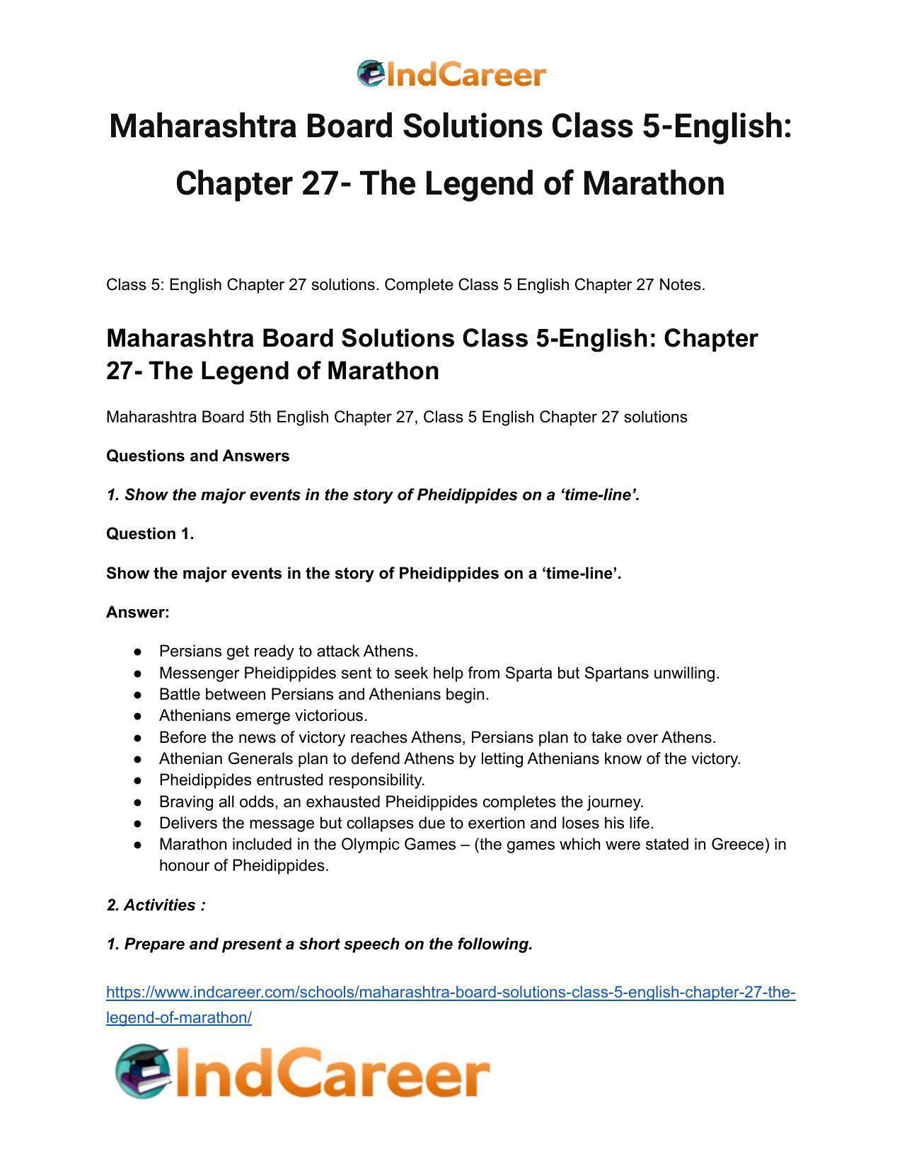 Maharashtra Board Solutions Class 5-English: Chapter 27- The Legend of Marathon - Page 2