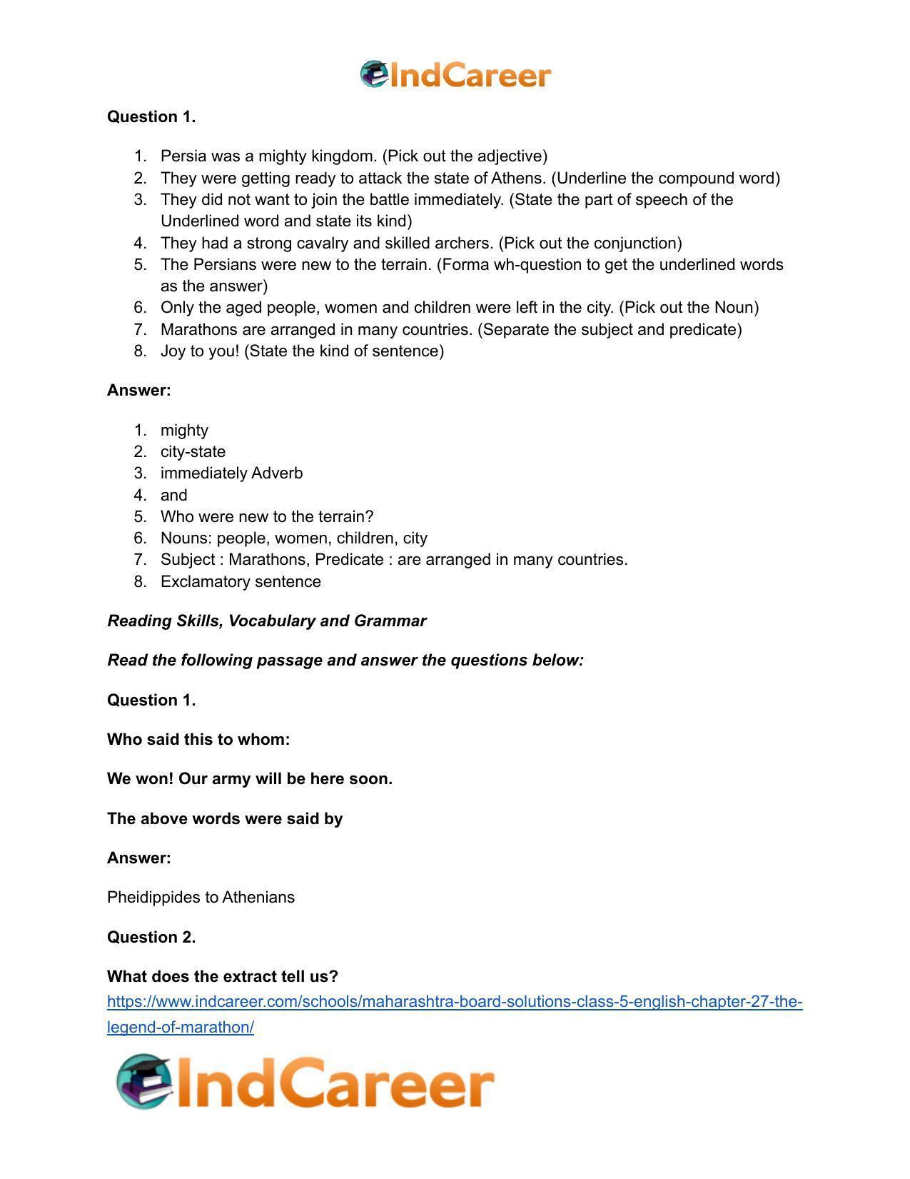 Maharashtra Board Solutions Class 5-English: Chapter 27- The Legend of Marathon - Page 9