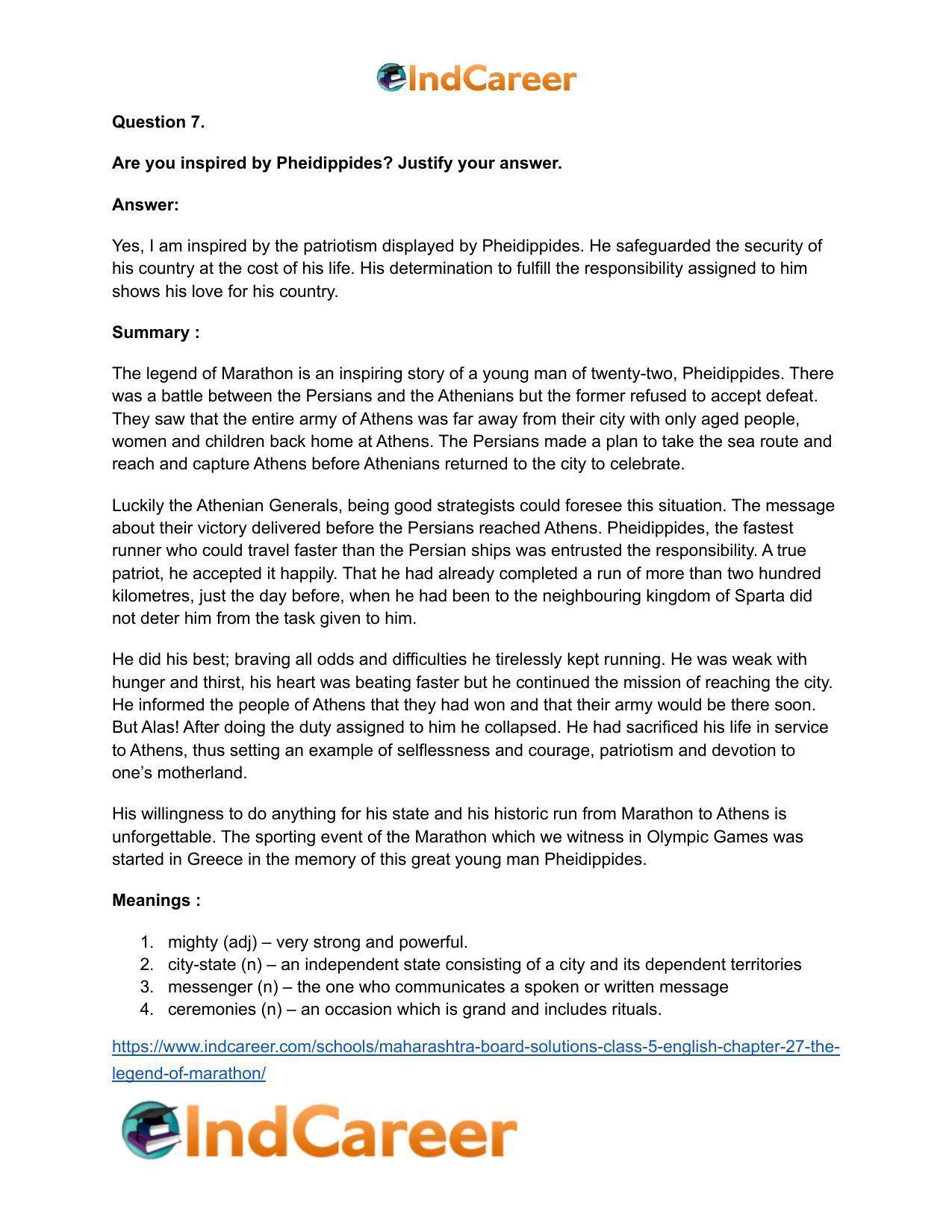 Maharashtra Board Solutions Class 5-English: Chapter 27- The Legend of Marathon - Page 11