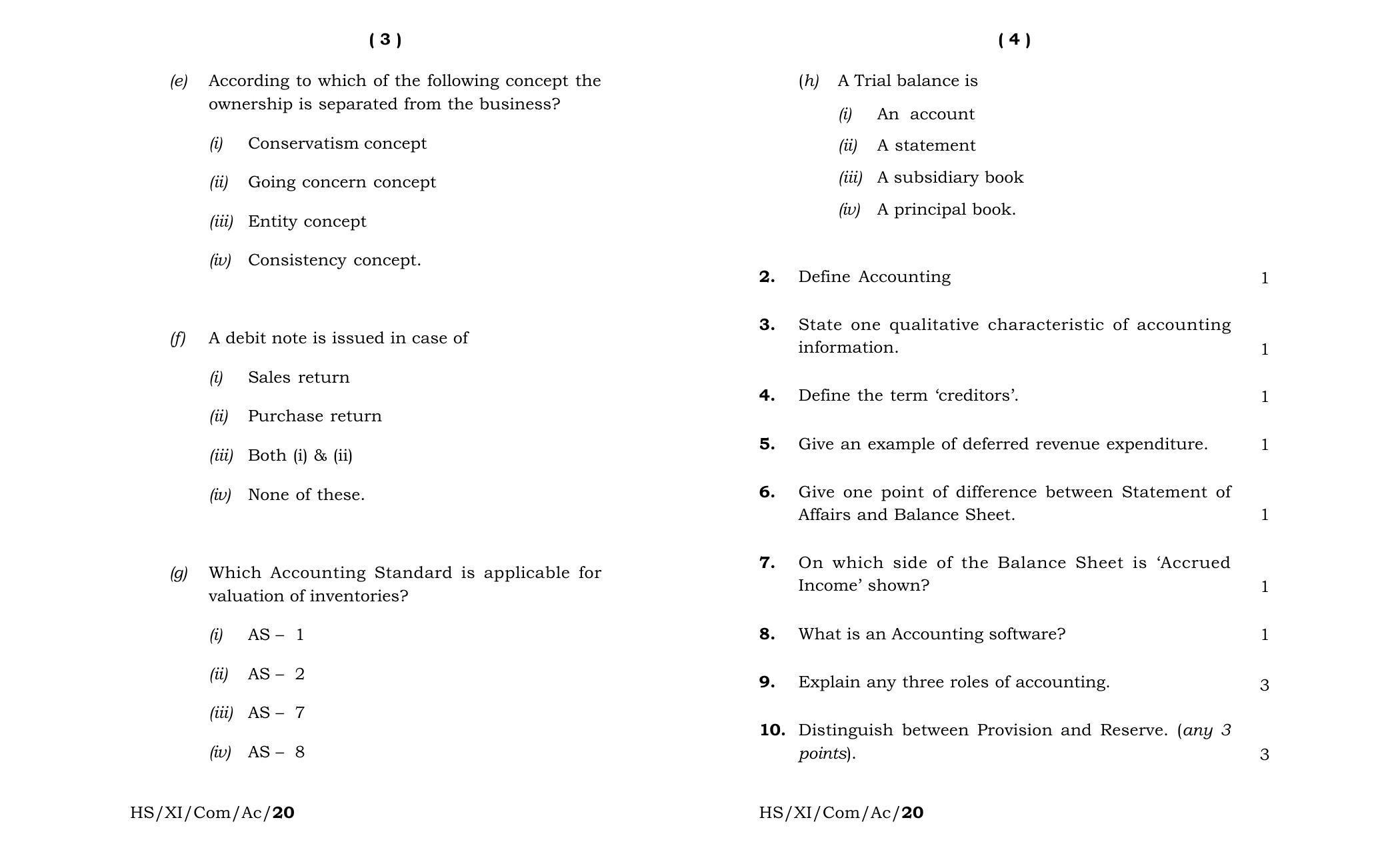 Meghalaya Board (MBOSE) Class 11 Accountancy 2020 Question Paper - Page 2