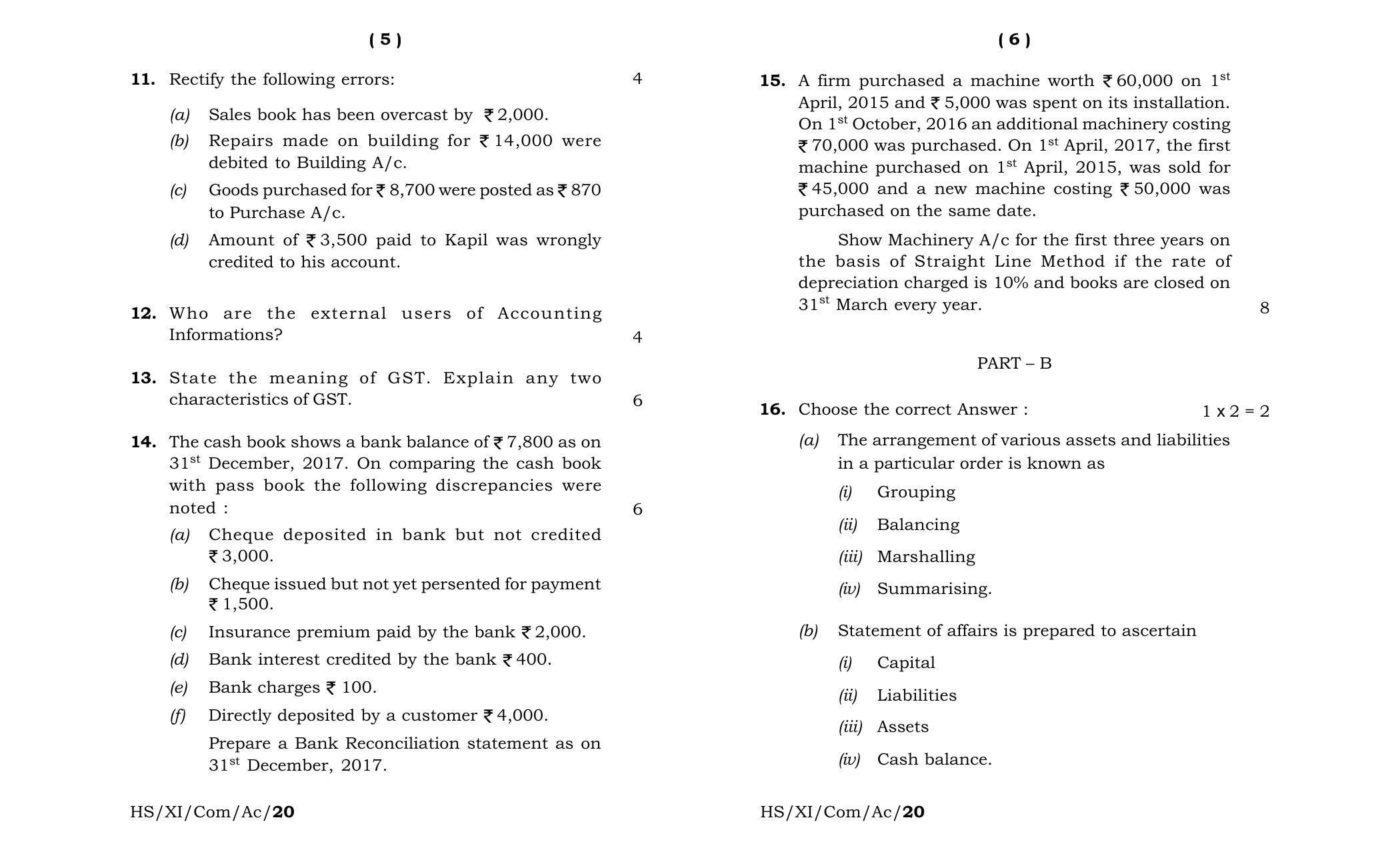 Meghalaya Board (MBOSE) Class 11 Accountancy 2020 Question Paper - Page 3