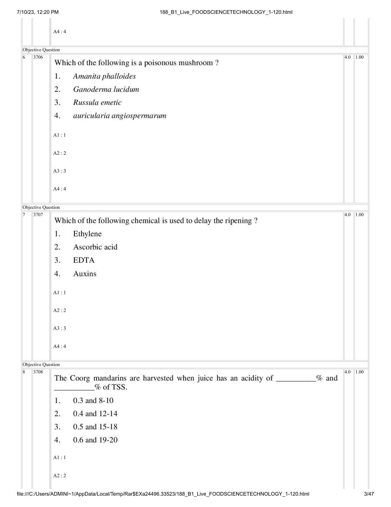 ICAR AIEEA PG 2023 FOOD SCIENCE TECHNOLOGY Question Paper - Page 3
