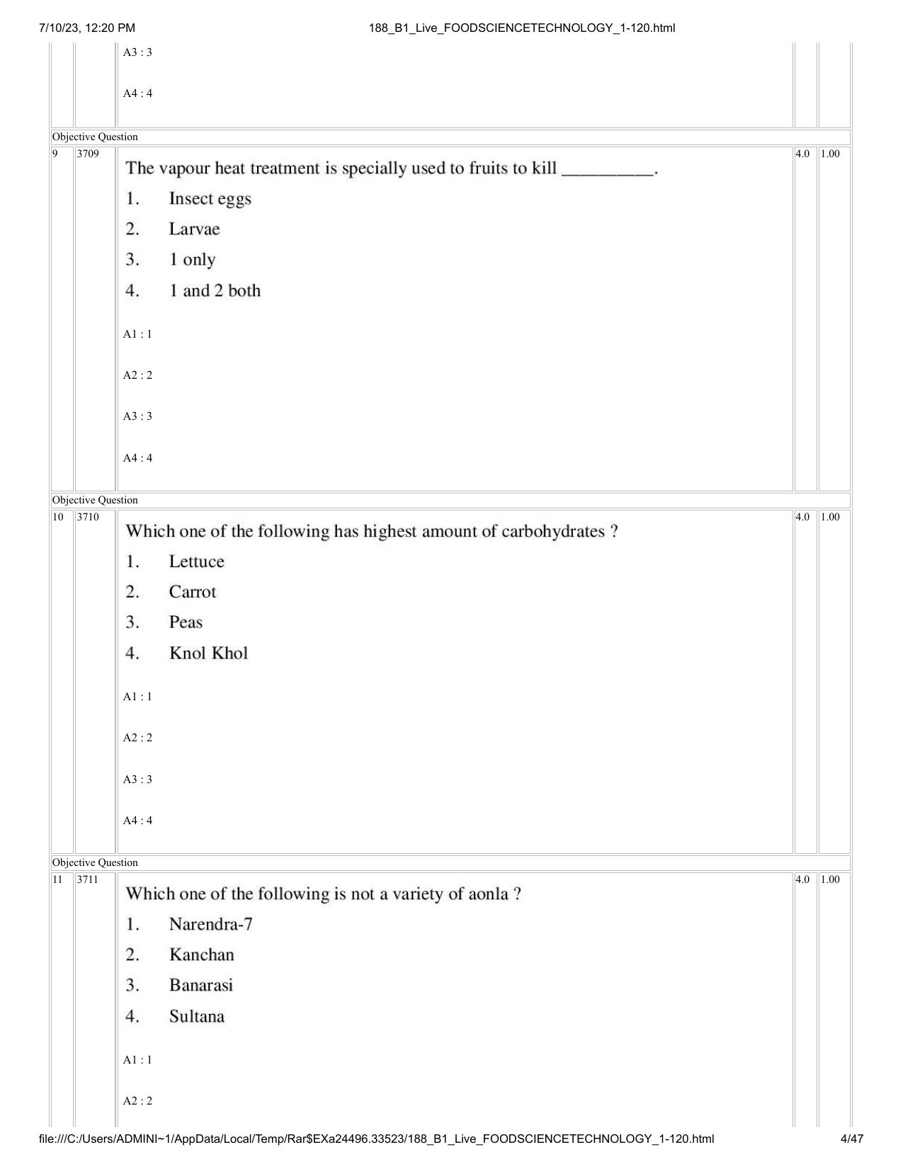 ICAR AIEEA PG 2023 FOOD SCIENCE TECHNOLOGY Question Paper - Page 4