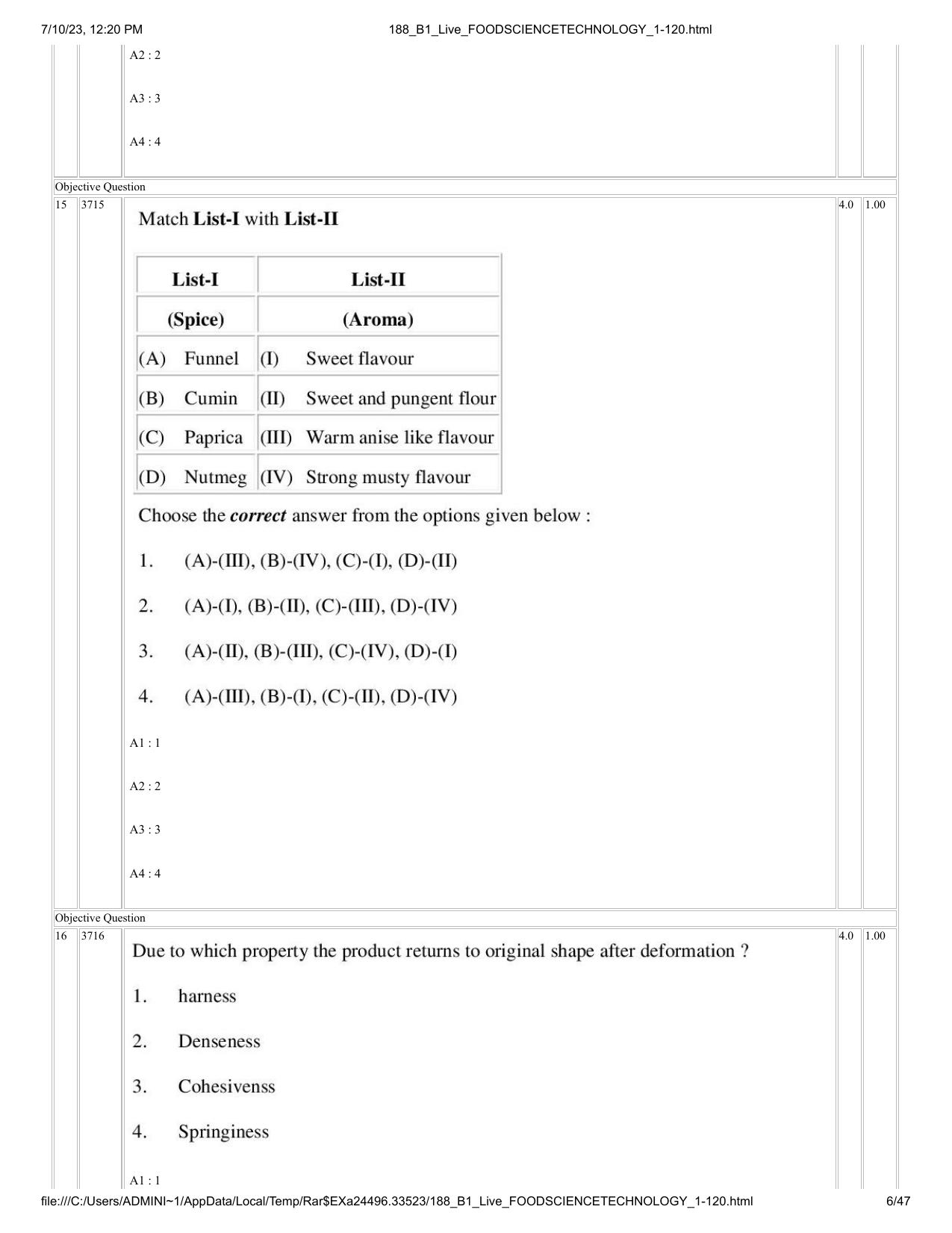 ICAR AIEEA PG 2023 FOOD SCIENCE TECHNOLOGY Question Paper - Page 6