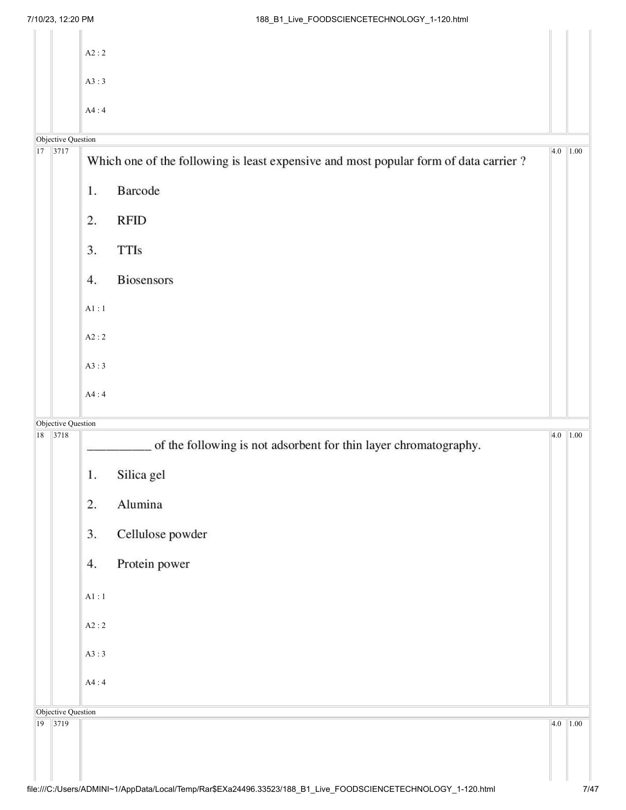 ICAR AIEEA PG 2023 FOOD SCIENCE TECHNOLOGY Question Paper - Page 7