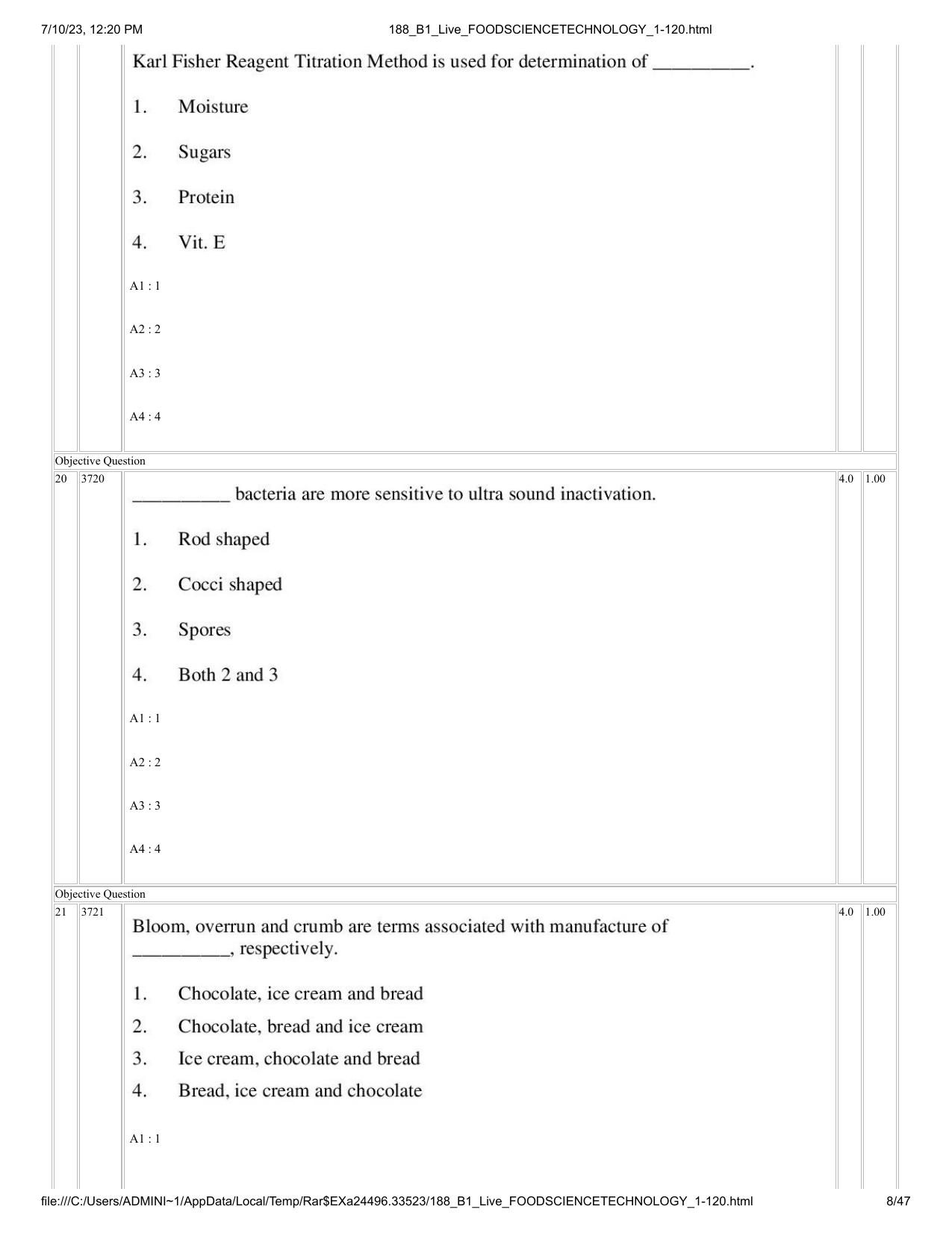 ICAR AIEEA PG 2023 FOOD SCIENCE TECHNOLOGY Question Paper - Page 8