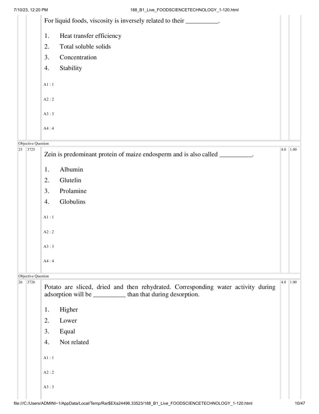 ICAR AIEEA PG 2023 FOOD SCIENCE TECHNOLOGY Question Paper - Page 10