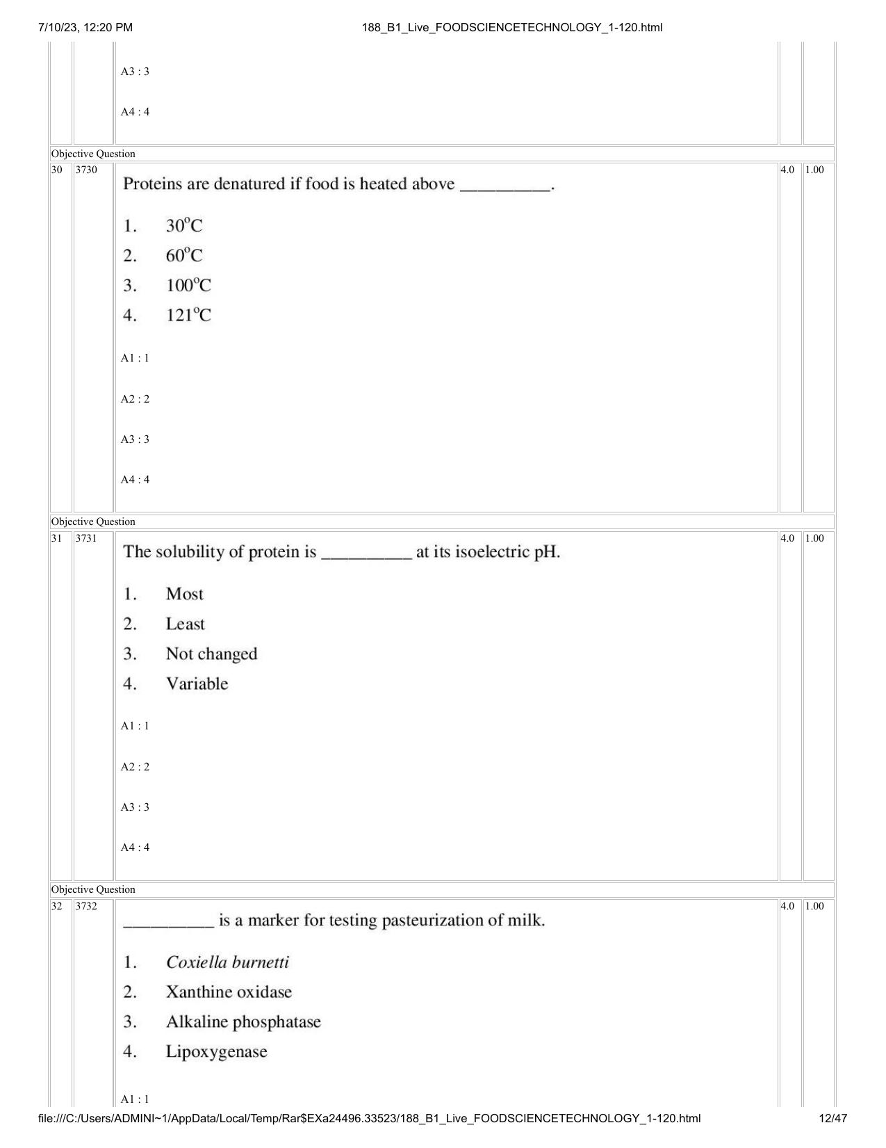 ICAR AIEEA PG 2023 FOOD SCIENCE TECHNOLOGY Question Paper - Page 12