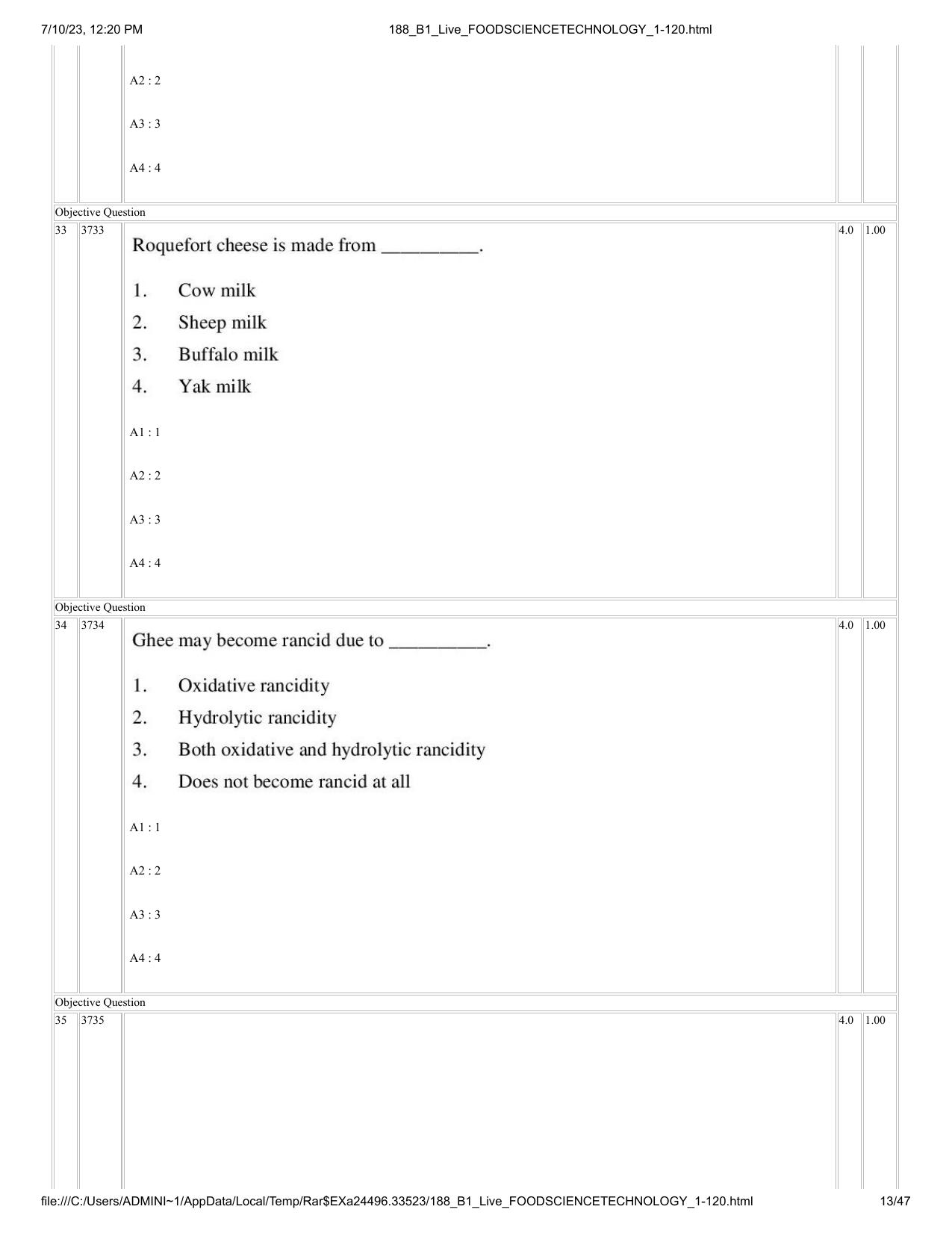 ICAR AIEEA PG 2023 FOOD SCIENCE TECHNOLOGY Question Paper - Page 13