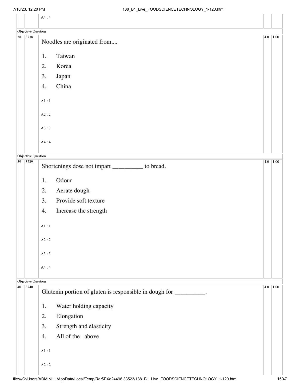ICAR AIEEA PG 2023 FOOD SCIENCE TECHNOLOGY Question Paper - Page 15