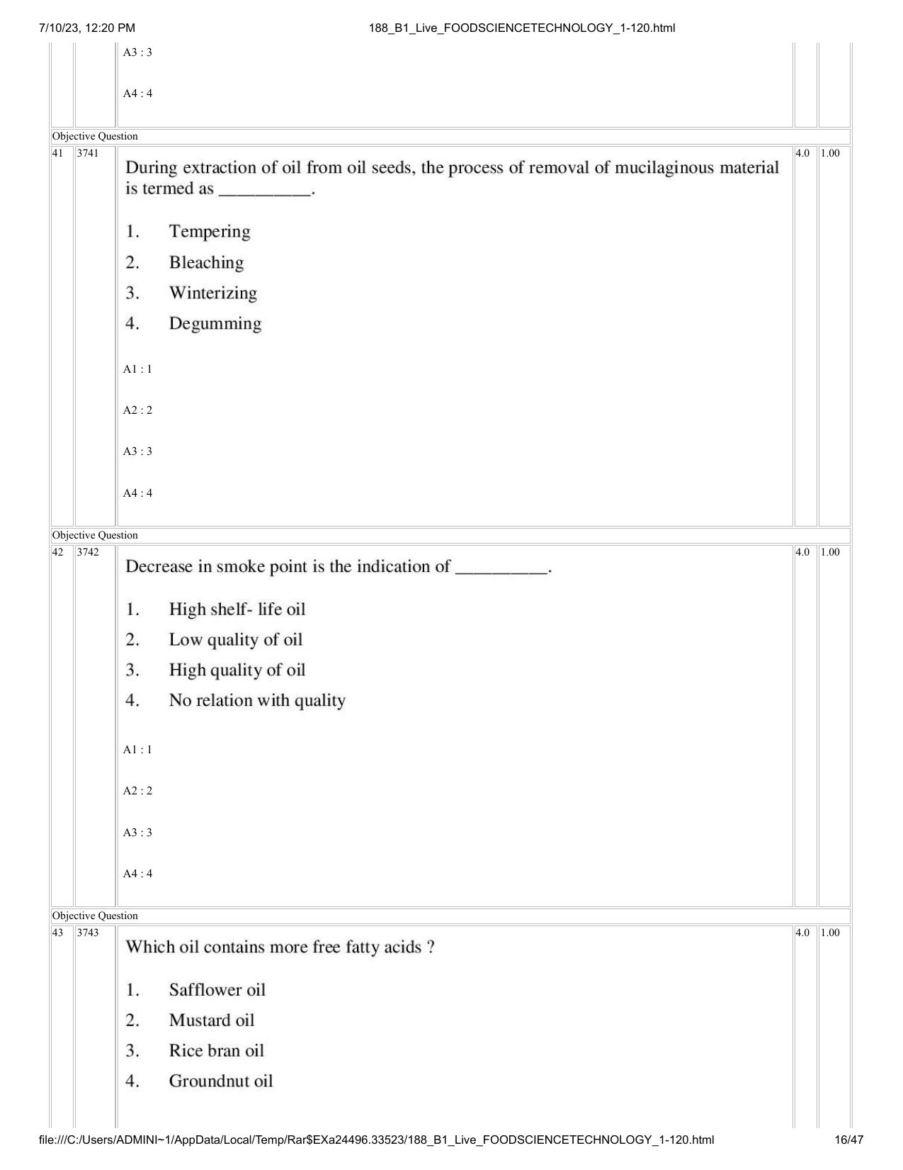ICAR AIEEA PG 2023 FOOD SCIENCE TECHNOLOGY Question Paper - Page 16