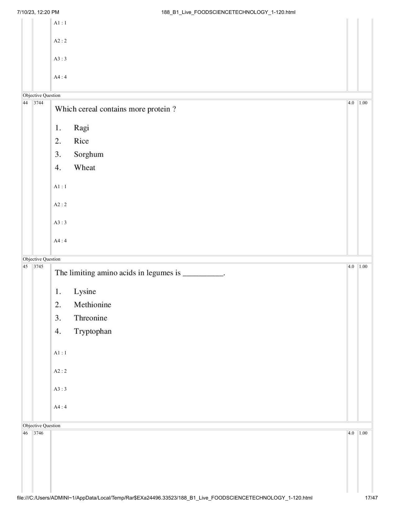 ICAR AIEEA PG 2023 FOOD SCIENCE TECHNOLOGY Question Paper - Page 17