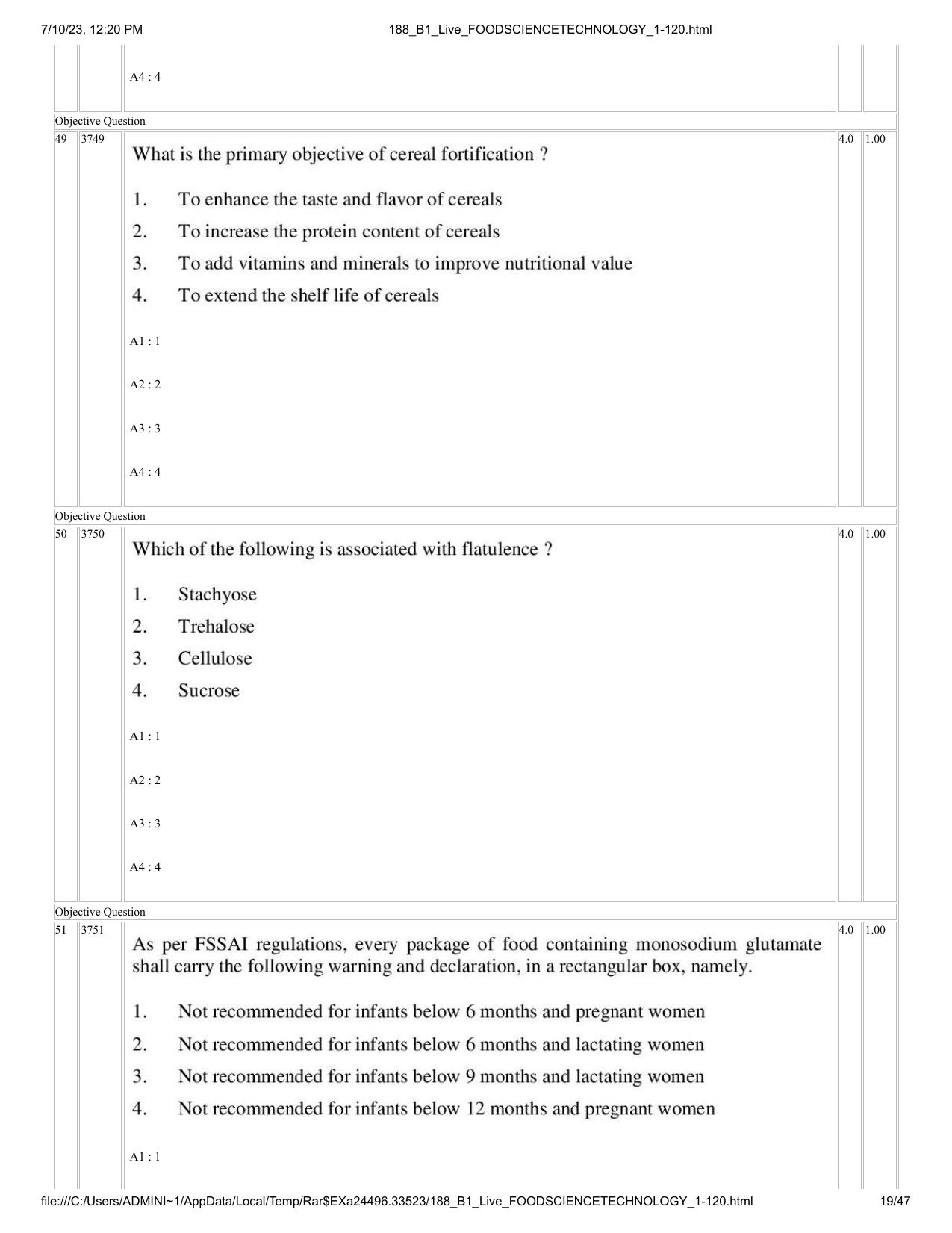 ICAR AIEEA PG 2023 FOOD SCIENCE TECHNOLOGY Question Paper - Page 19