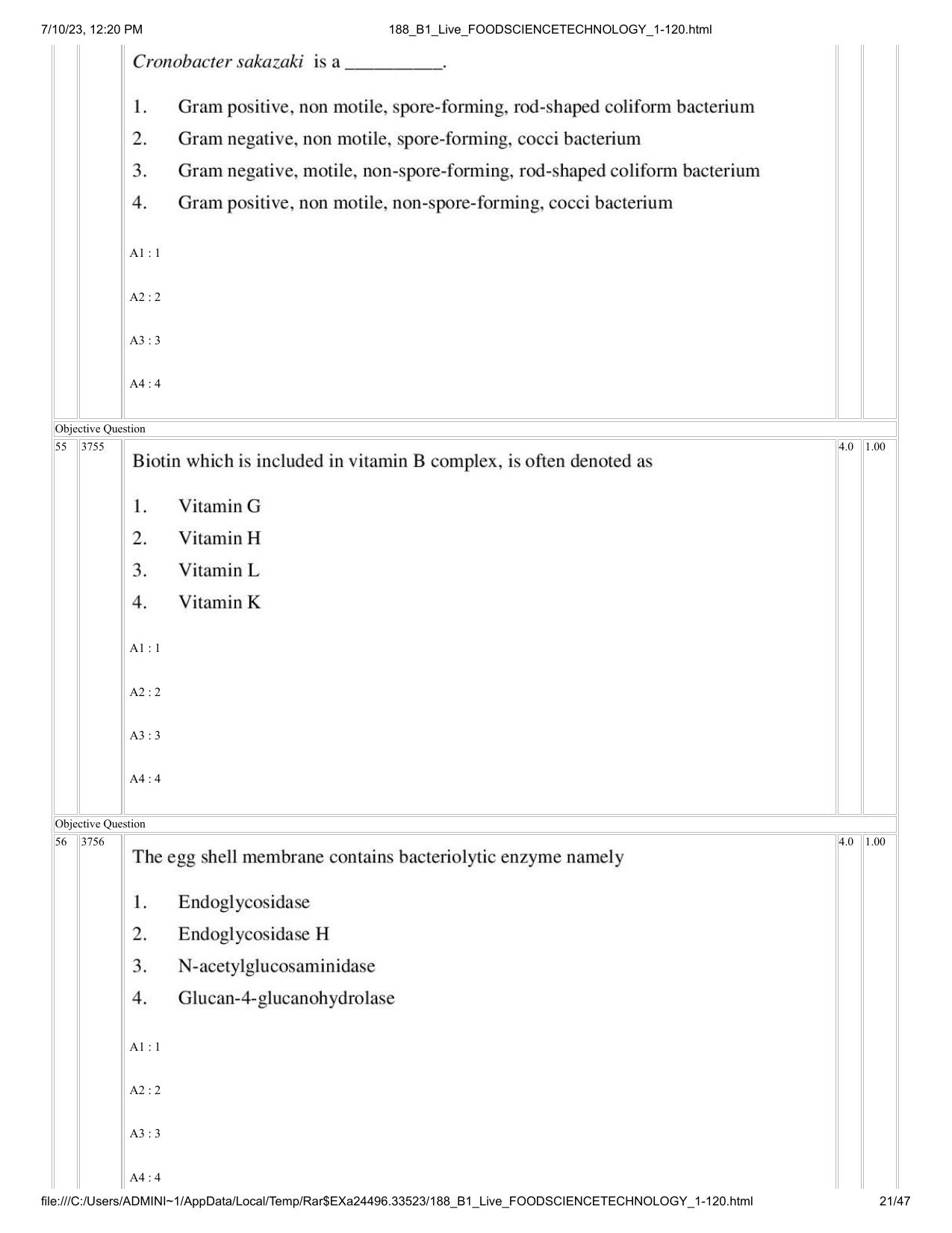 ICAR AIEEA PG 2023 FOOD SCIENCE TECHNOLOGY Question Paper - Page 21