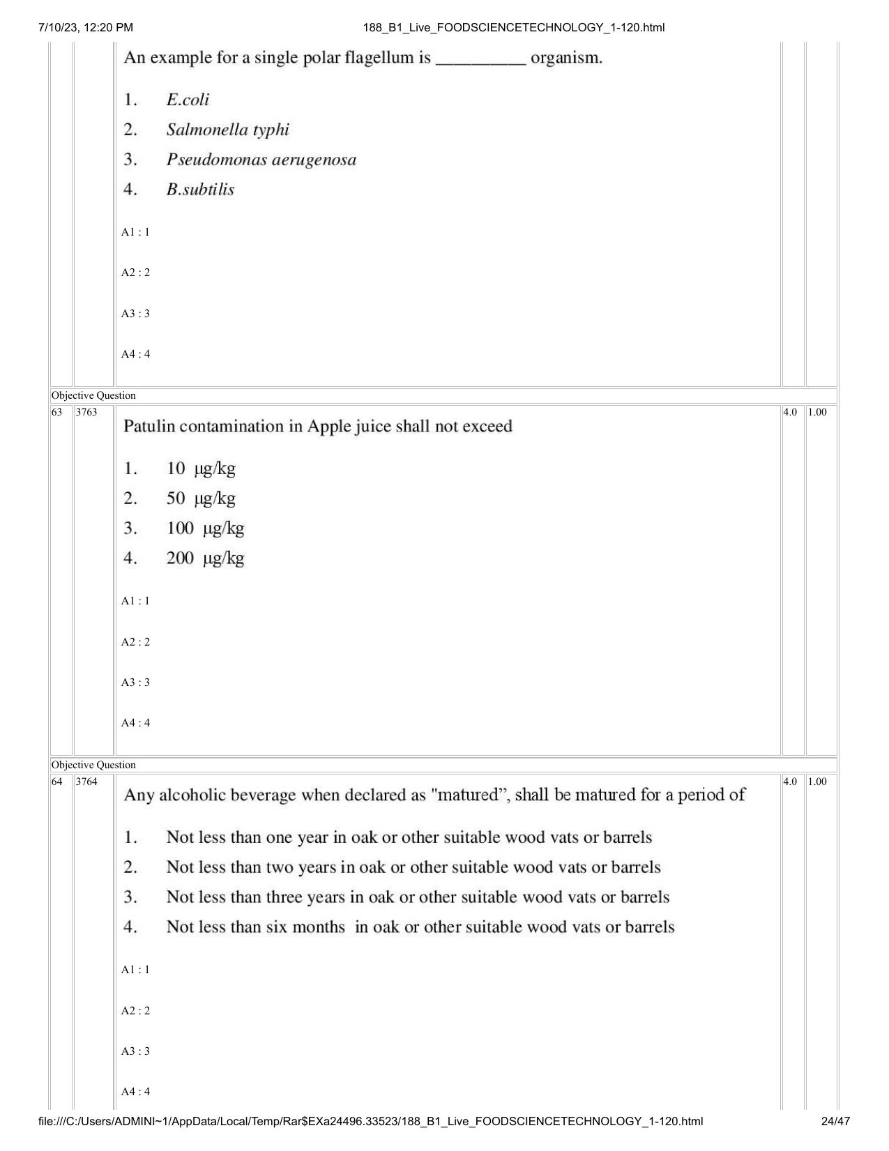 ICAR AIEEA PG 2023 FOOD SCIENCE TECHNOLOGY Question Paper - Page 24