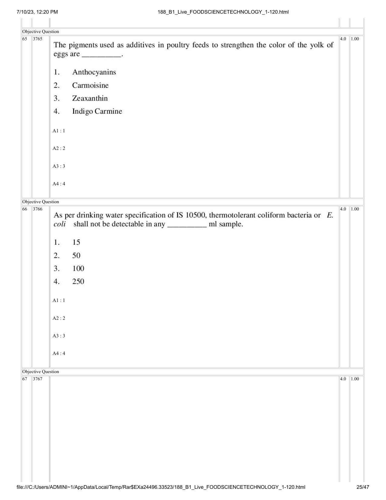 ICAR AIEEA PG 2023 FOOD SCIENCE TECHNOLOGY Question Paper - Page 25