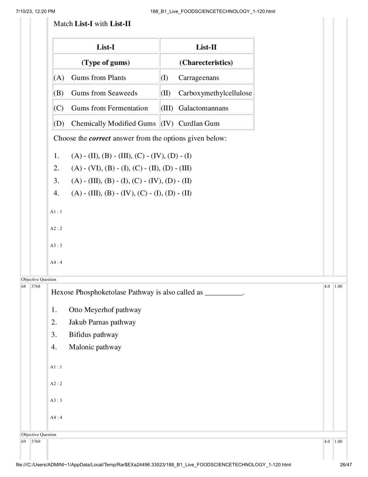 ICAR AIEEA PG 2023 FOOD SCIENCE TECHNOLOGY Question Paper - Page 26