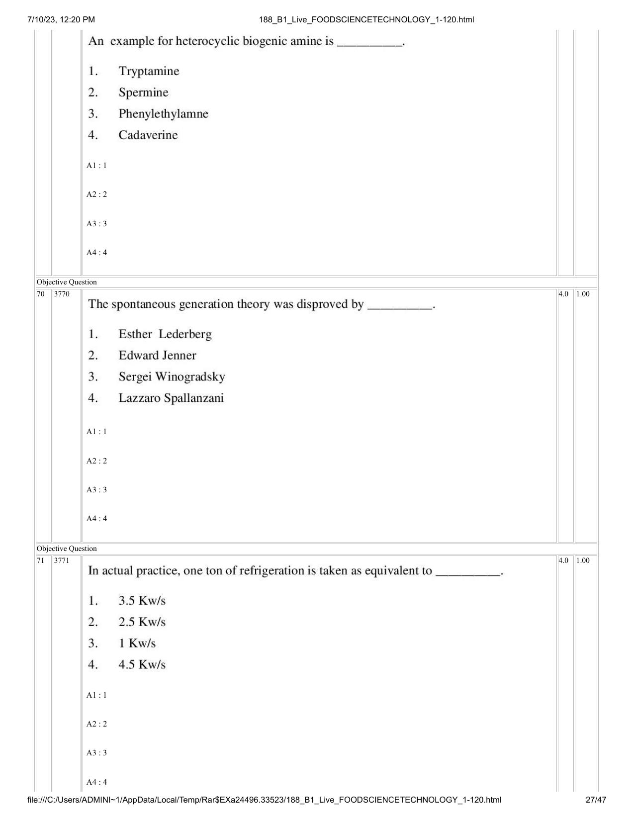 ICAR AIEEA PG 2023 FOOD SCIENCE TECHNOLOGY Question Paper - Page 27