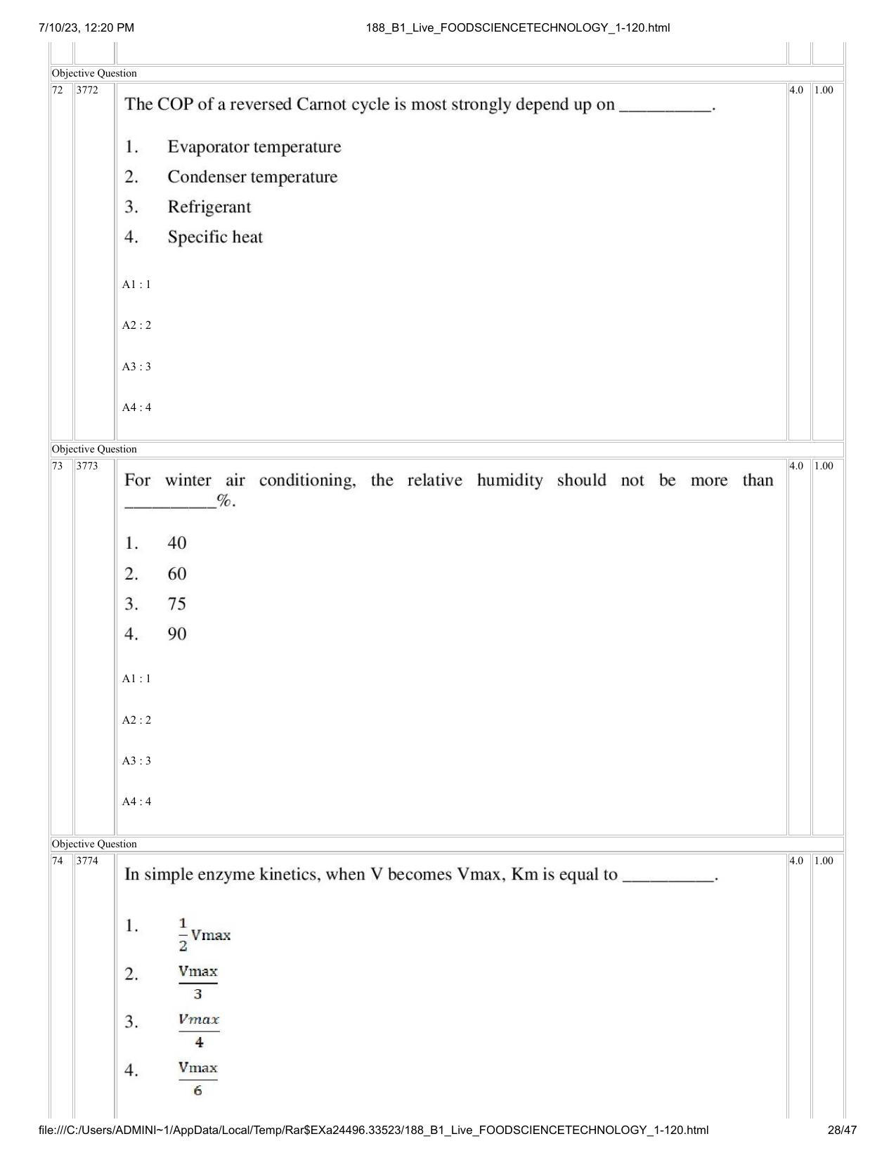 ICAR AIEEA PG 2023 FOOD SCIENCE TECHNOLOGY Question Paper - Page 28