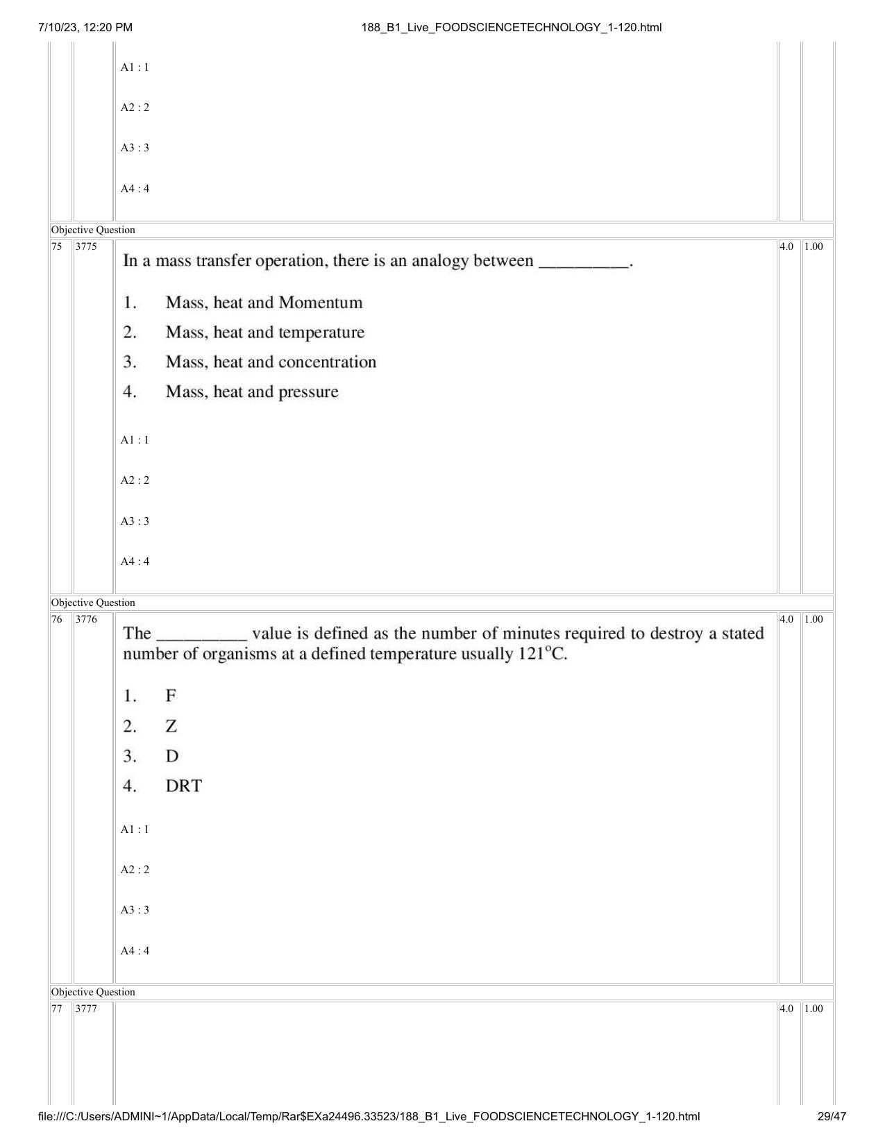 ICAR AIEEA PG 2023 FOOD SCIENCE TECHNOLOGY Question Paper - Page 29