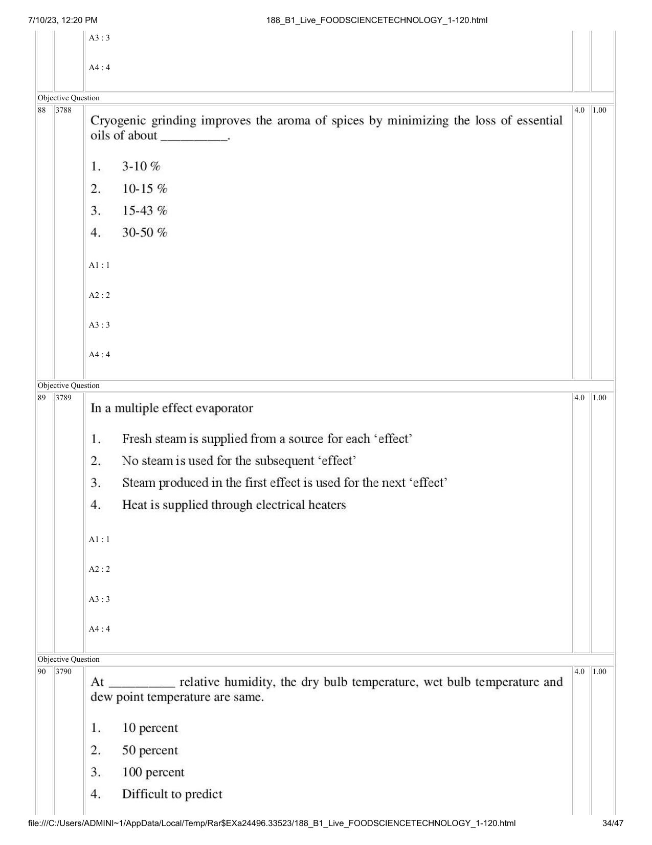 ICAR AIEEA PG 2023 FOOD SCIENCE TECHNOLOGY Question Paper - Page 34