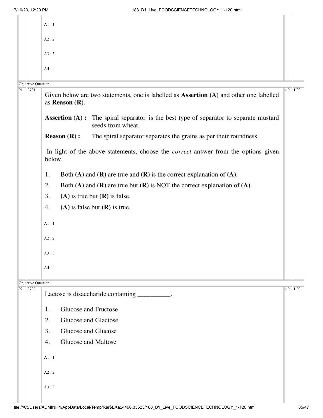 ICAR AIEEA PG 2023 FOOD SCIENCE TECHNOLOGY Question Paper - Page 35