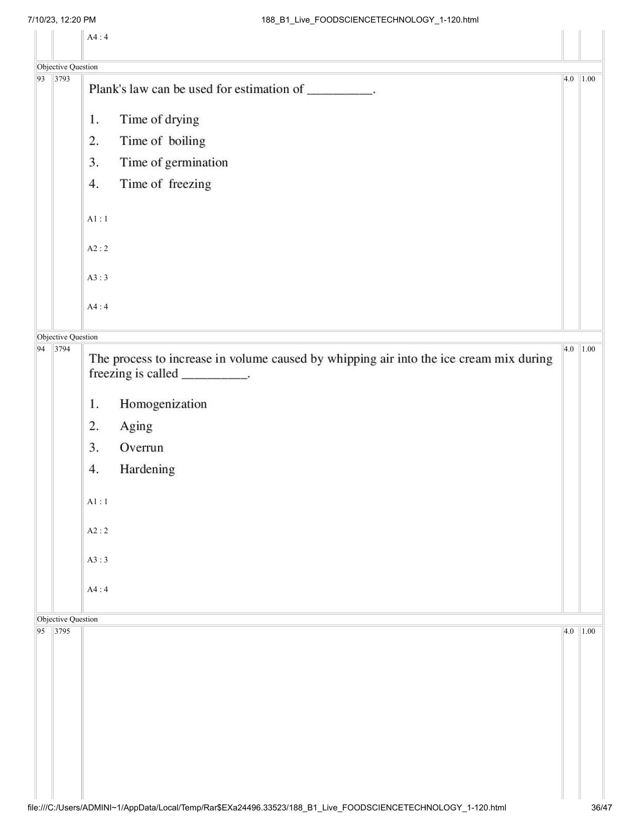 ICAR AIEEA PG 2023 FOOD SCIENCE TECHNOLOGY Question Paper - Page 36