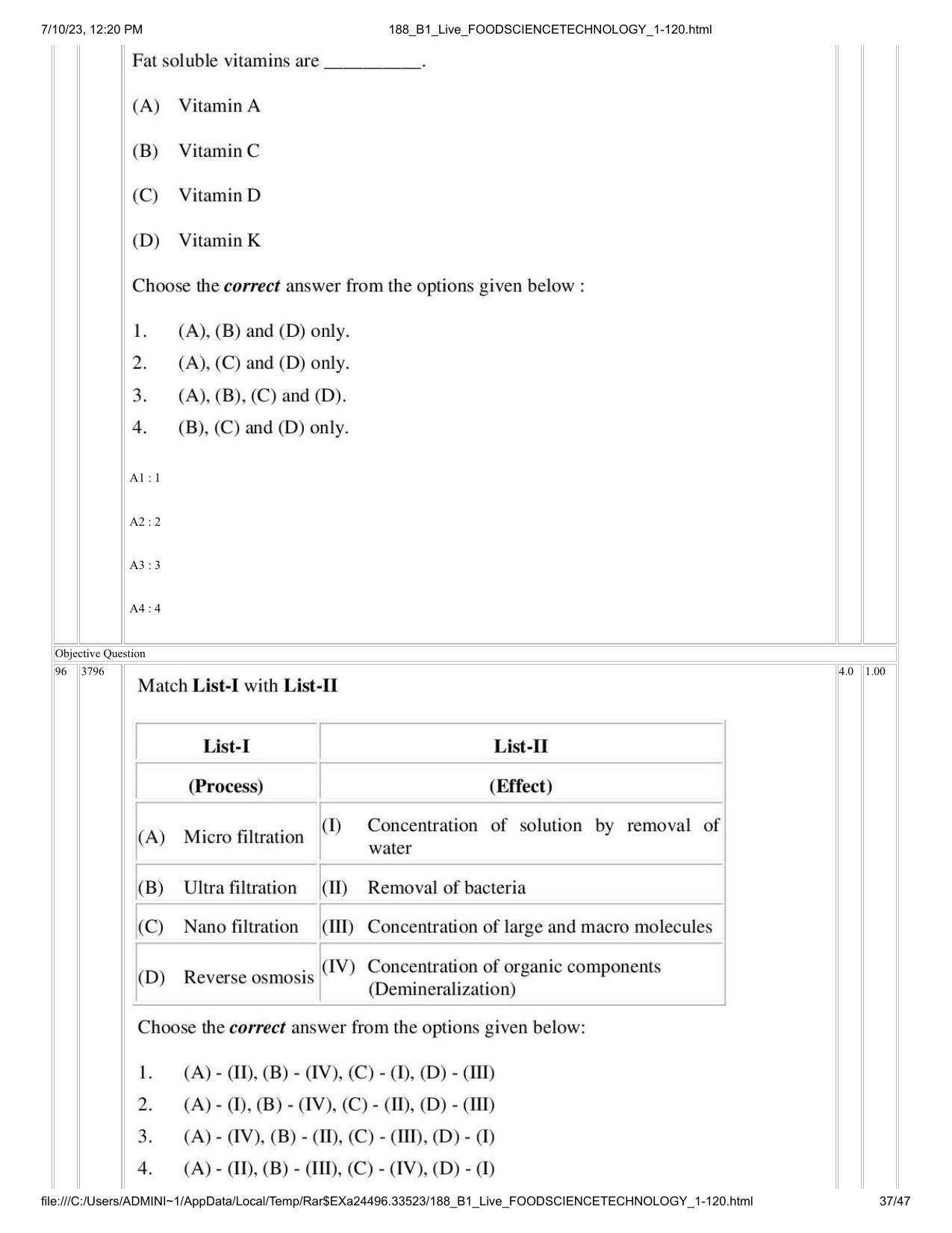 ICAR AIEEA PG 2023 FOOD SCIENCE TECHNOLOGY Question Paper - Page 37