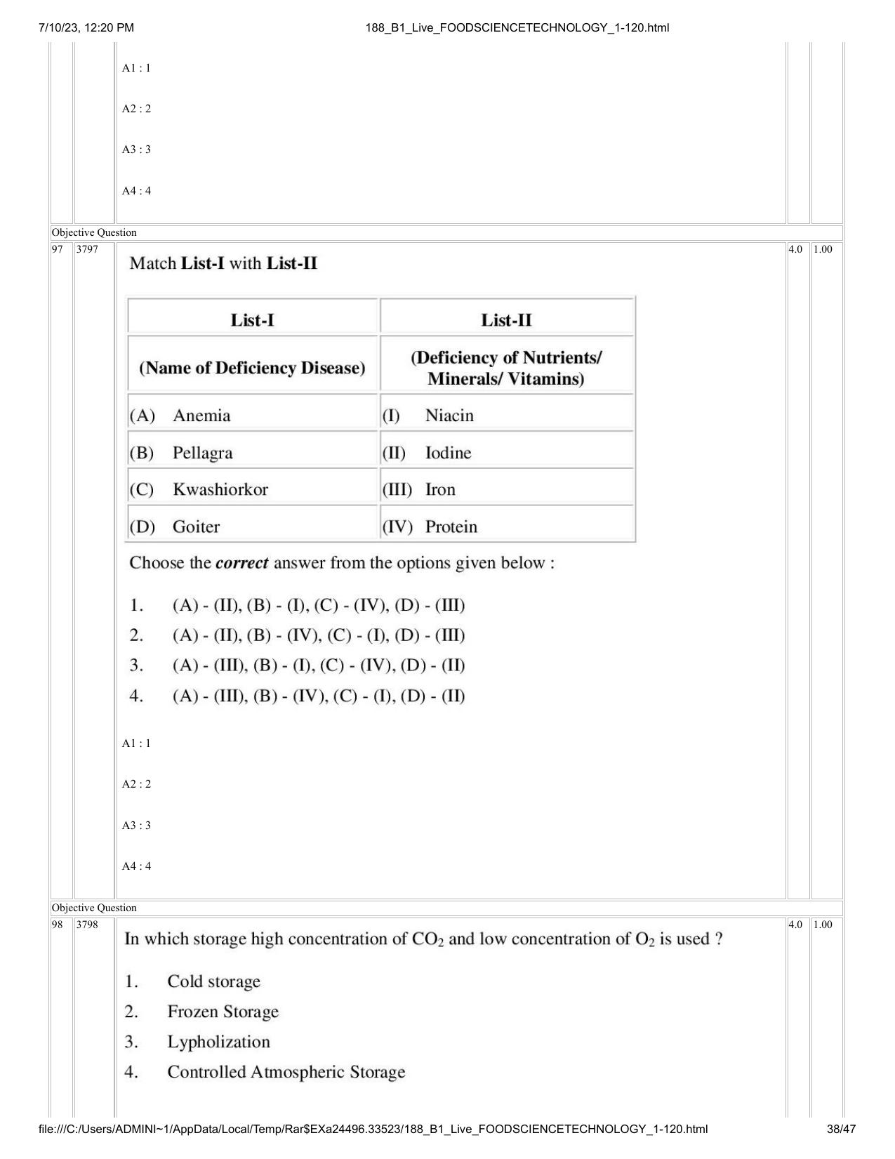 ICAR AIEEA PG 2023 FOOD SCIENCE TECHNOLOGY Question Paper - Page 38
