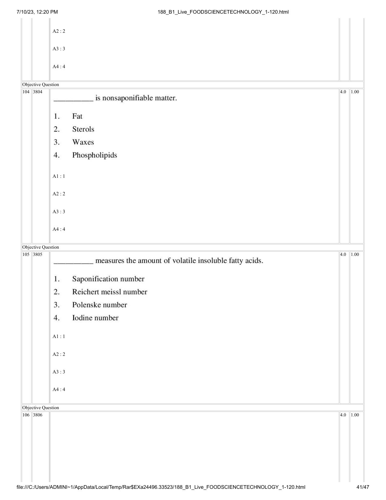 ICAR AIEEA PG 2023 FOOD SCIENCE TECHNOLOGY Question Paper - Page 41