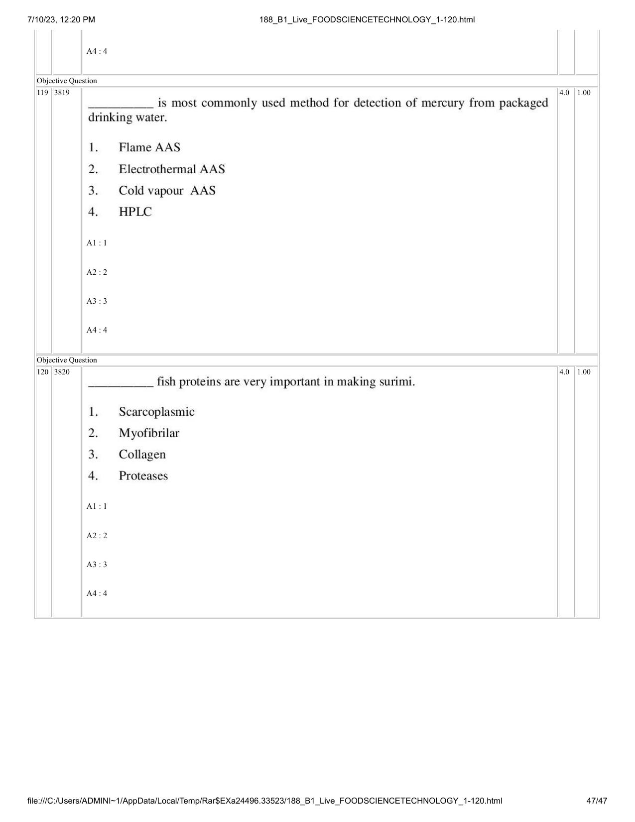 ICAR AIEEA PG 2023 FOOD SCIENCE TECHNOLOGY Question Paper - Page 47