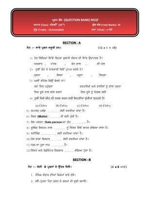 PSEB Class 10 Automobile (NSQF) Model Papers