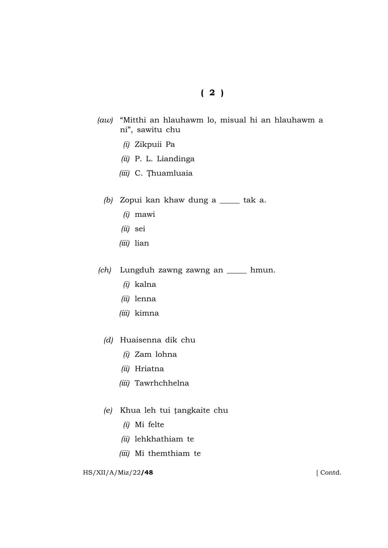 Meghalaya Board (MBOSE) Class 12 MIZO (HS_XII_A_Miz_22) 2022 Question Paper - Page 2