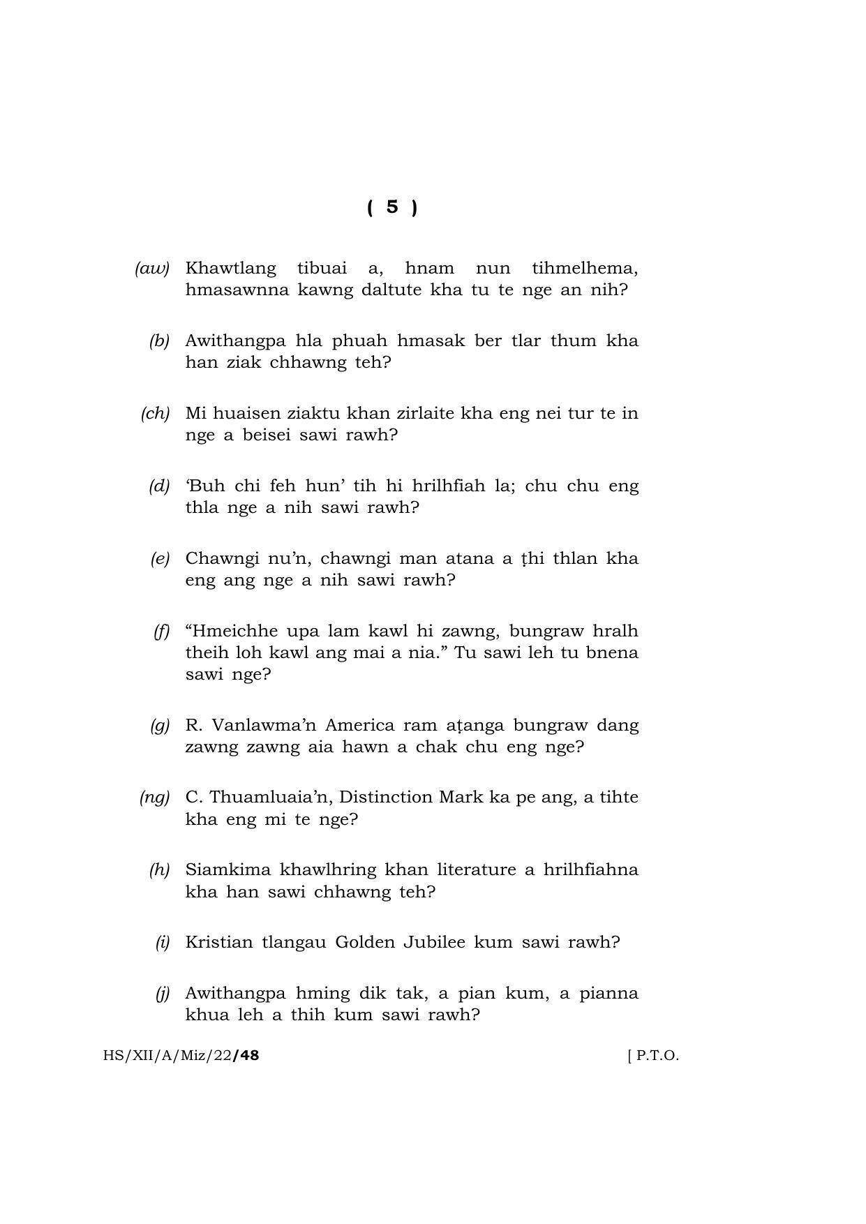 Meghalaya Board (MBOSE) Class 12 MIZO (HS_XII_A_Miz_22) 2022 Question Paper - Page 5