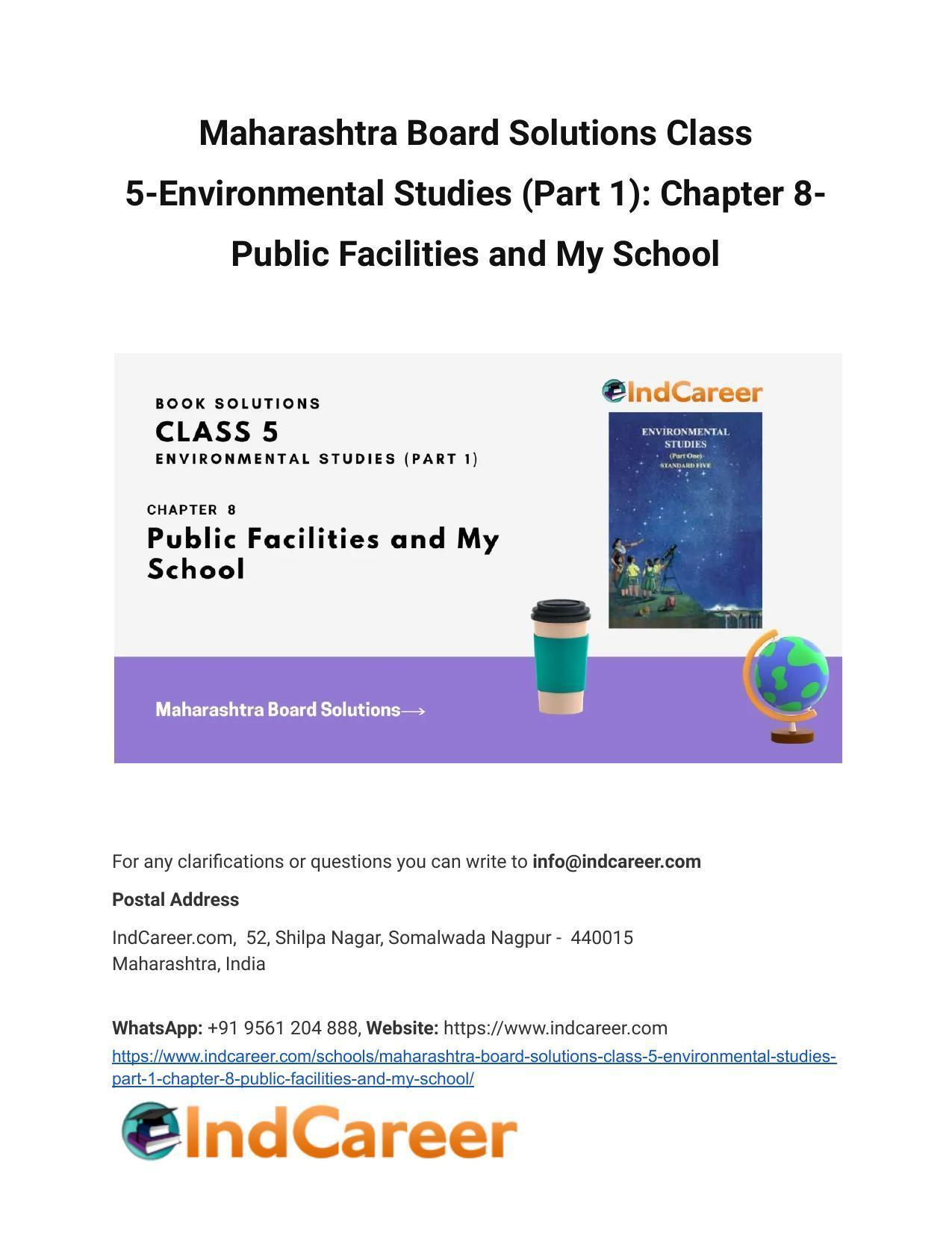 Maharashtra Board Solutions Class 5-Environmental Studies (Part 1): Chapter 8- Public Facilities and My School - Page 1