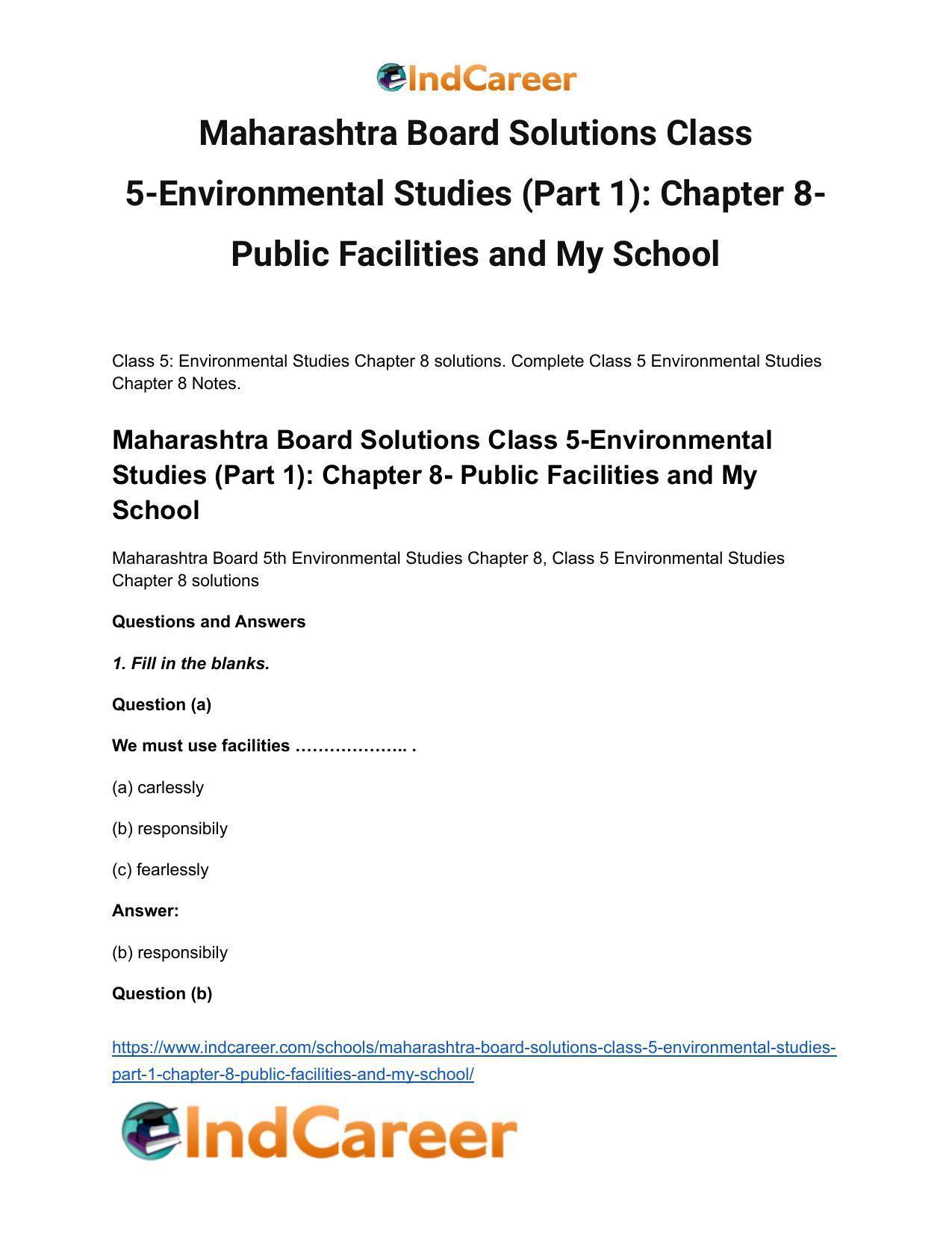 Maharashtra Board Solutions Class 5-Environmental Studies (Part 1): Chapter 8- Public Facilities and My School - Page 2