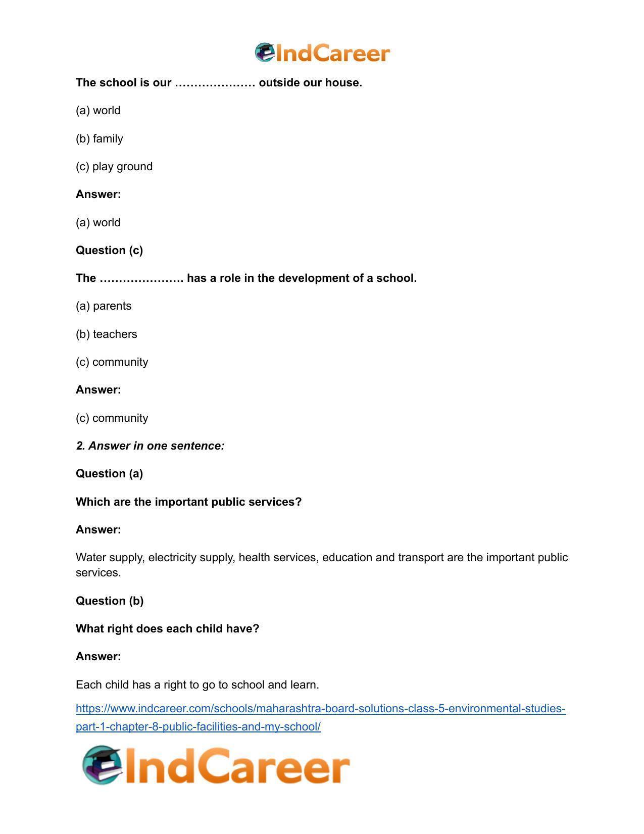 Maharashtra Board Solutions Class 5-Environmental Studies (Part 1): Chapter 8- Public Facilities and My School - Page 3