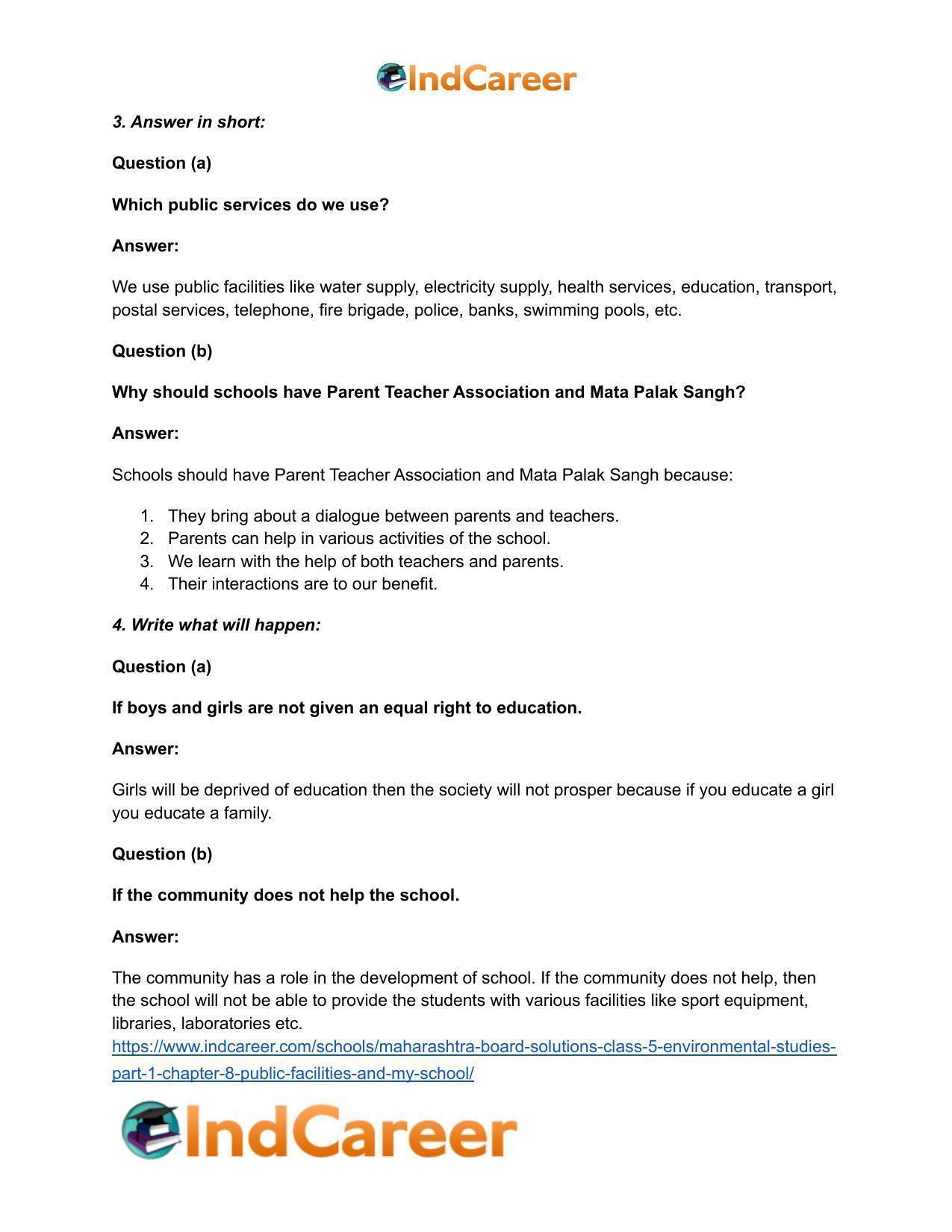 Maharashtra Board Solutions Class 5-Environmental Studies (Part 1): Chapter 8- Public Facilities and My School - Page 4