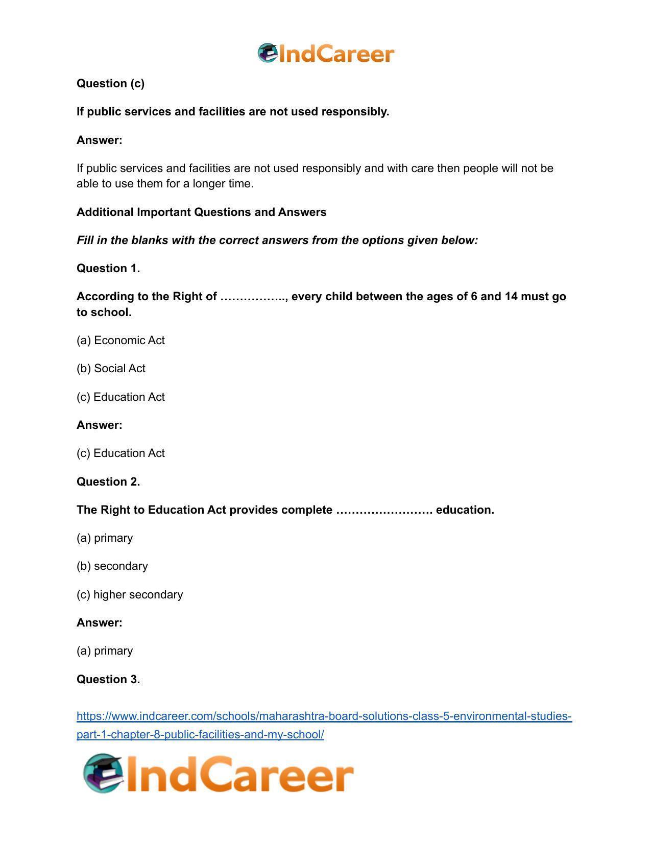 Maharashtra Board Solutions Class 5-Environmental Studies (Part 1): Chapter 8- Public Facilities and My School - Page 5