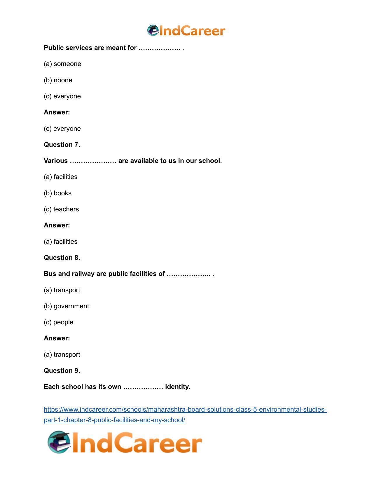 Maharashtra Board Solutions Class 5-Environmental Studies (Part 1): Chapter 8- Public Facilities and My School - Page 7