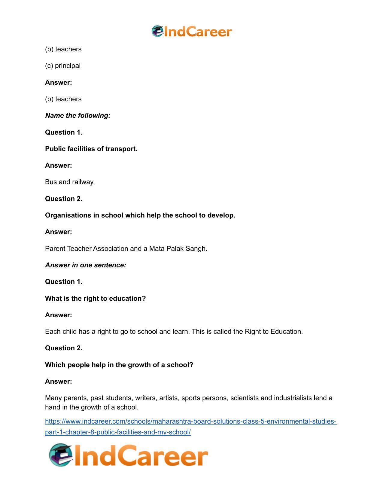 Maharashtra Board Solutions Class 5-Environmental Studies (Part 1): Chapter 8- Public Facilities and My School - Page 9