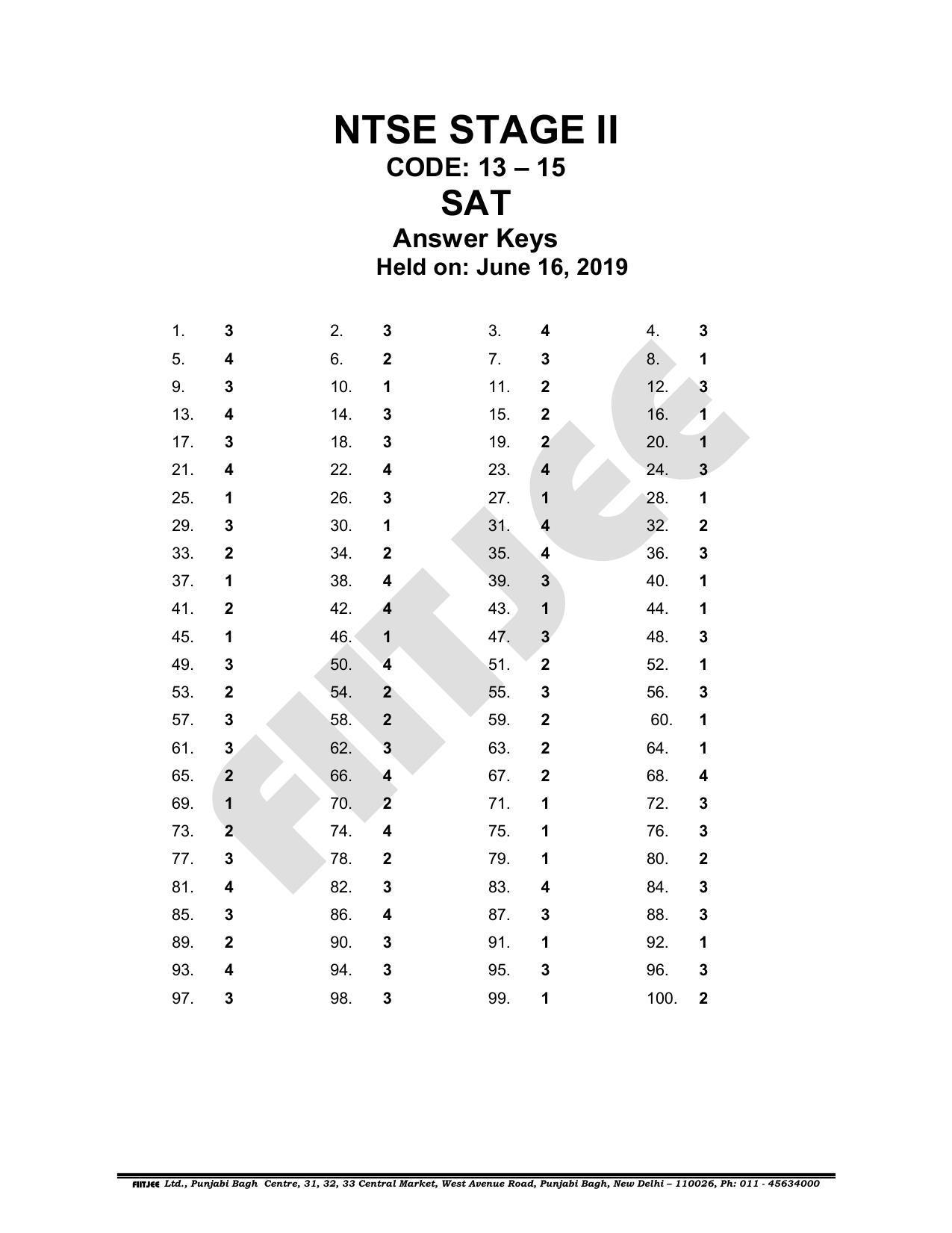 NTSE 2019 (Stage II) SAT Paper with Solution (June 16, 2019) - Page 1
