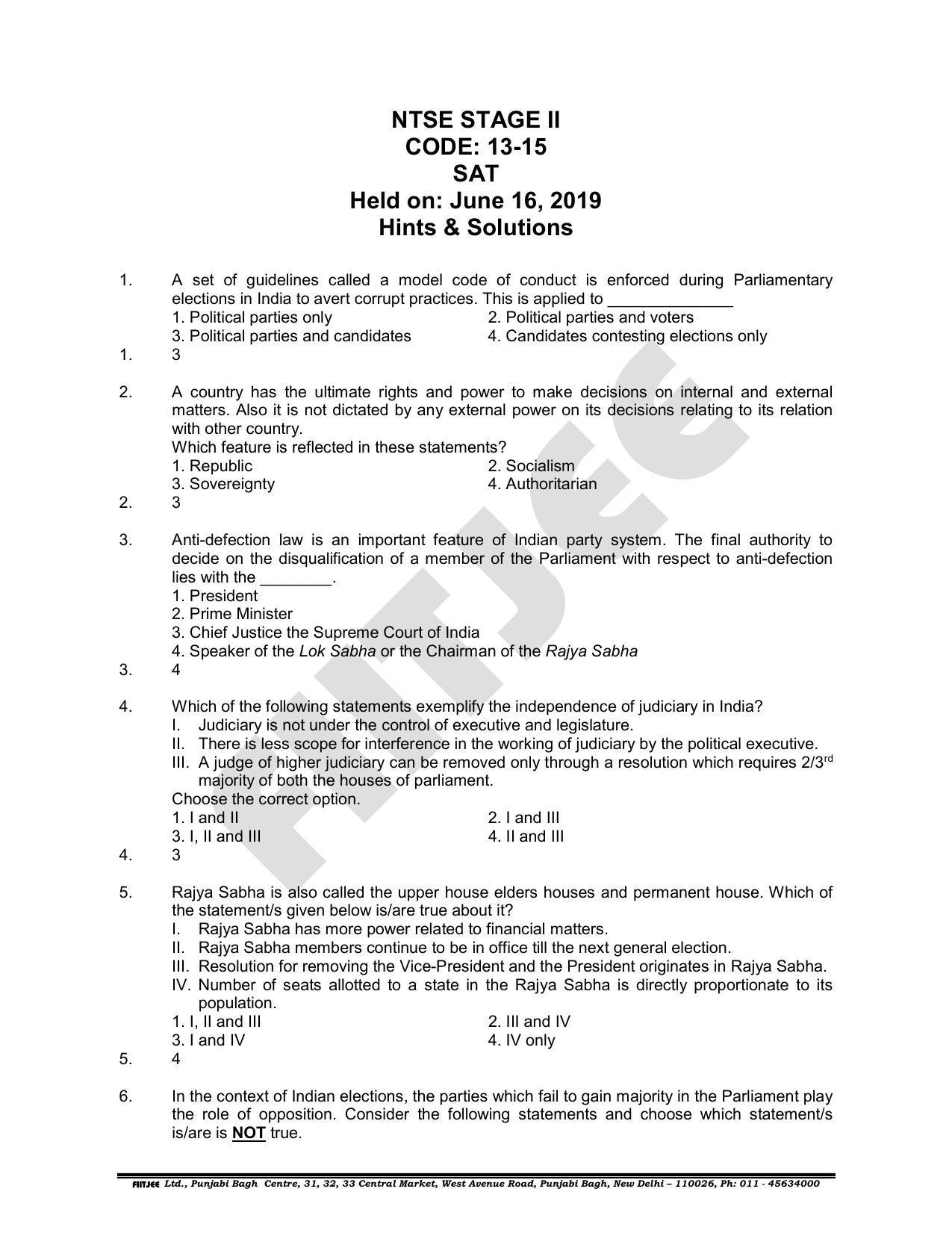 NTSE 2019 (Stage II) SAT Paper with Solution (June 16, 2019) - Page 2