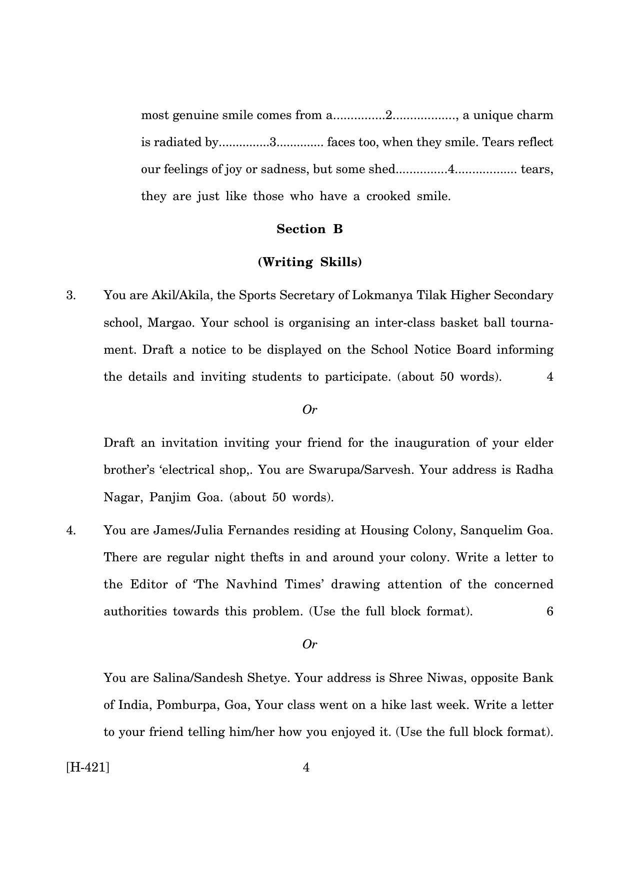 Goa Board Class 12 English II 2019 (June 2019) Question Paper - Page 4