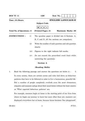 Goa Board Class 12 English II 2019 (June 2019) Question Paper