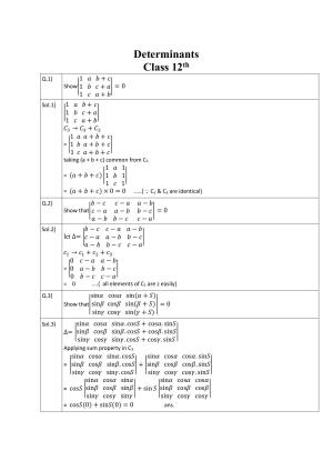 CBSE Worksheets for Class 12 Maths Determinants Assignment 1