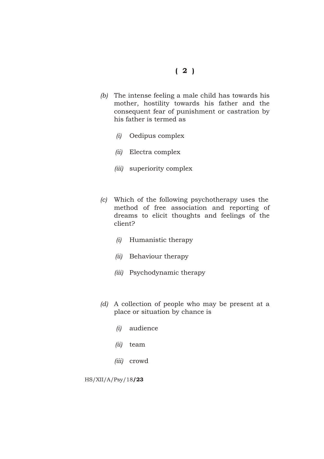 Meghalaya Board (MBOSE) Class 12 PSYCHOLOGY ( Theory ) 2018 Question Paper - Page 2