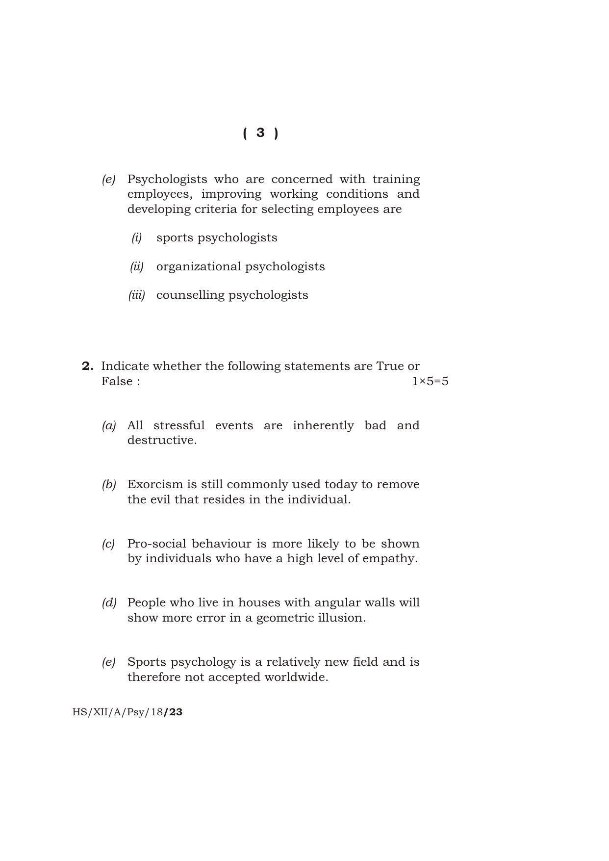 Meghalaya Board (MBOSE) Class 12 PSYCHOLOGY ( Theory ) 2018 Question Paper - Page 3