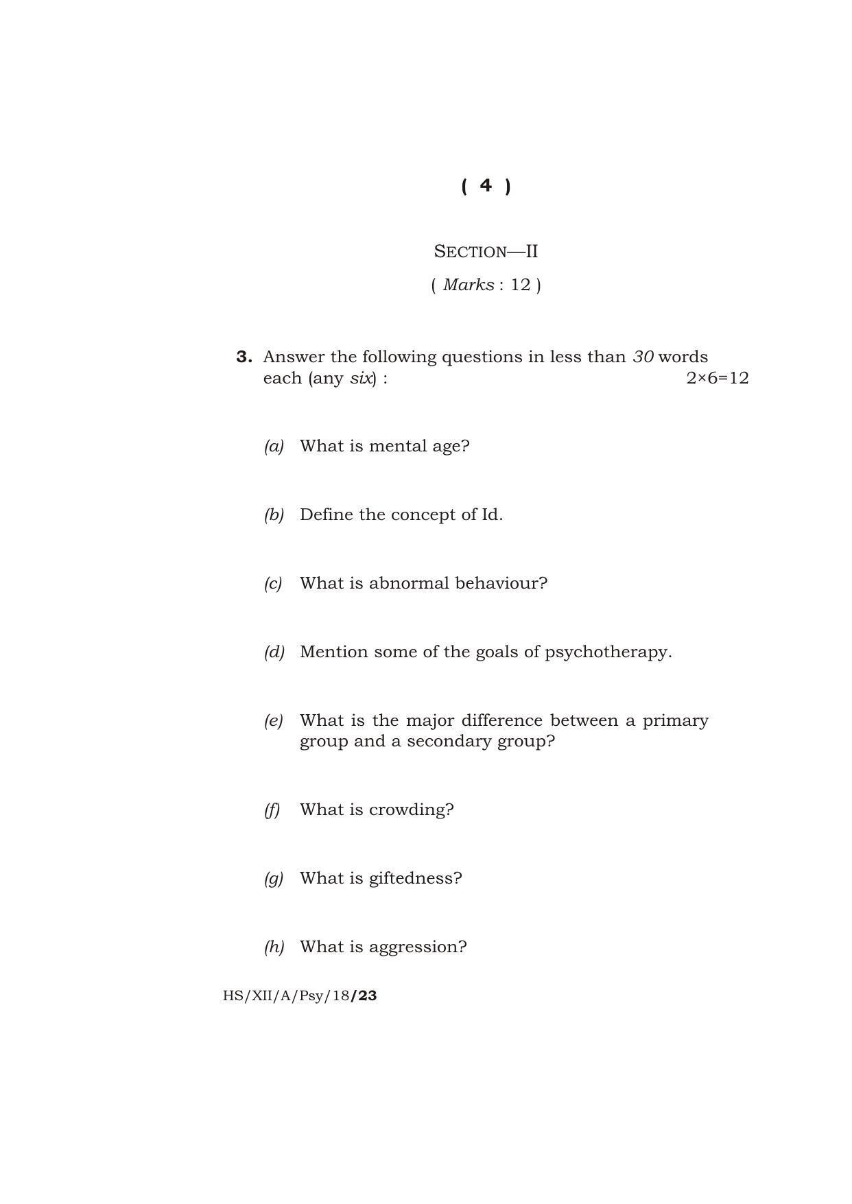 Meghalaya Board (MBOSE) Class 12 PSYCHOLOGY ( Theory ) 2018 Question Paper - Page 4