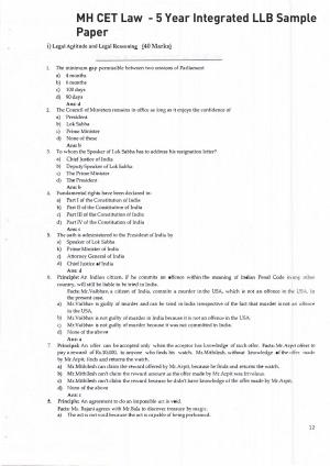 MH CET Law - 5 Year Integrated LLB Sample Paper